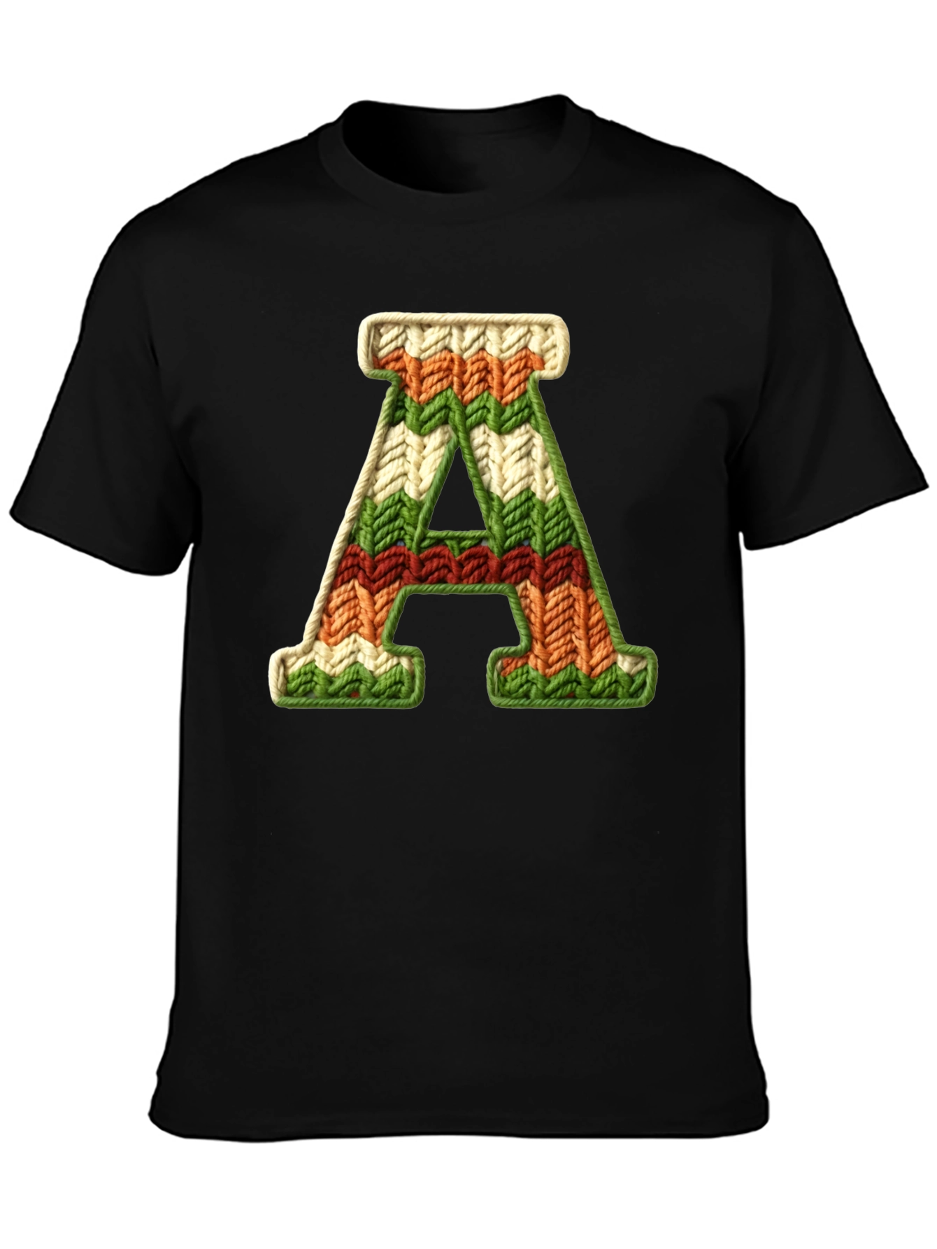 Letter A Knitted Pattern Black Tee