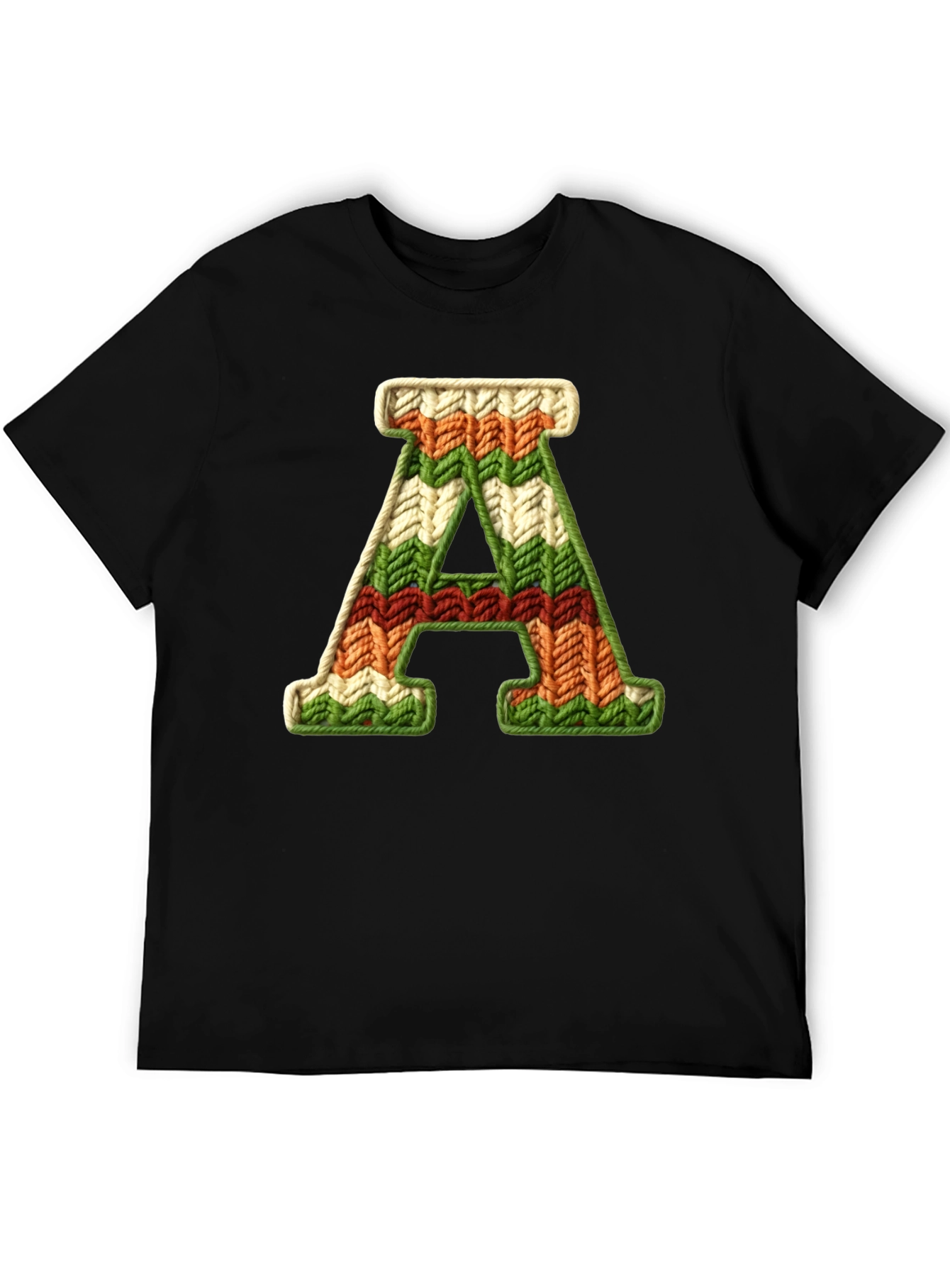 Letter A Knitted Pattern Black Tee