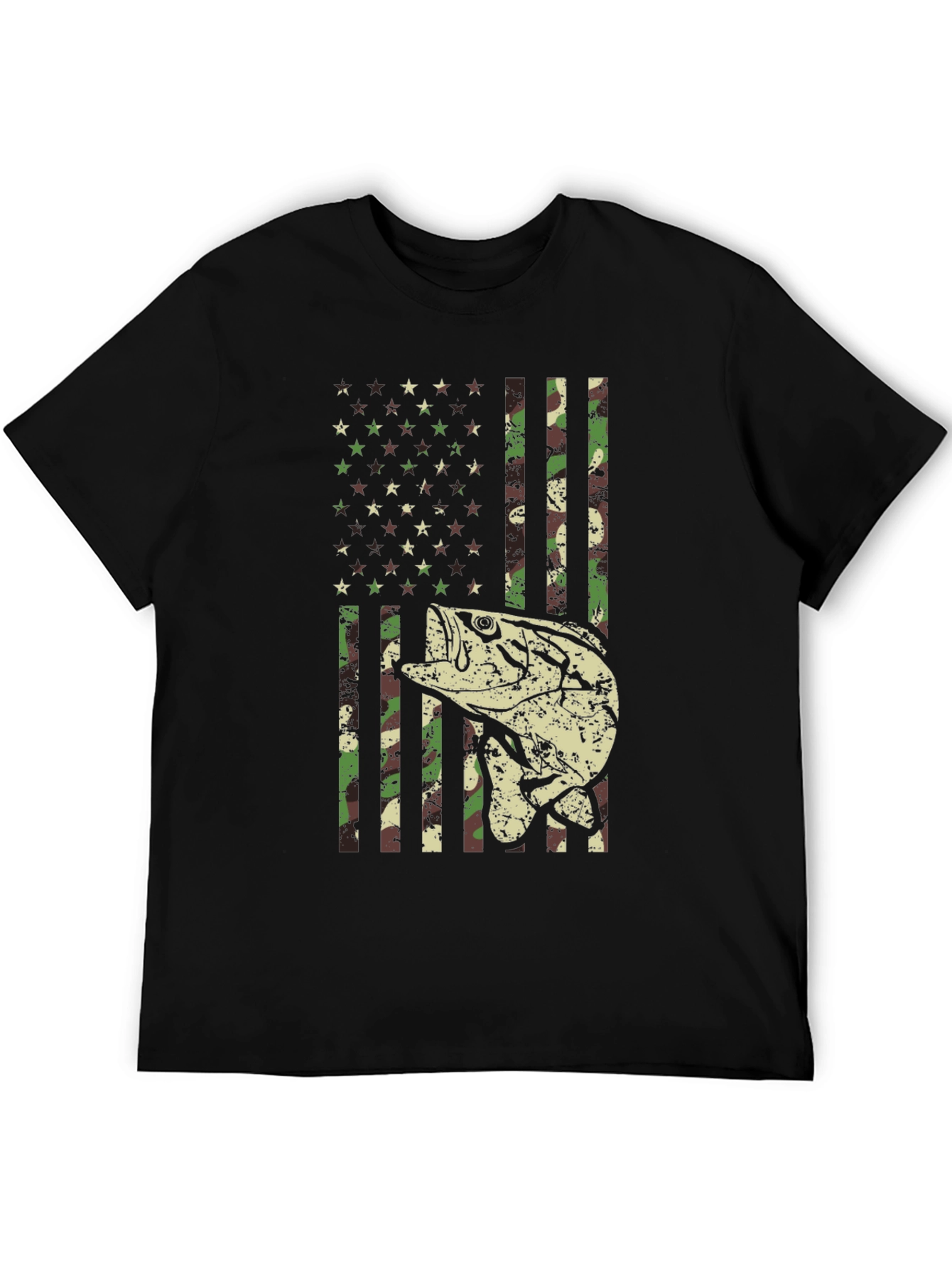 Camouflage American Flag Fishing T-Shirt