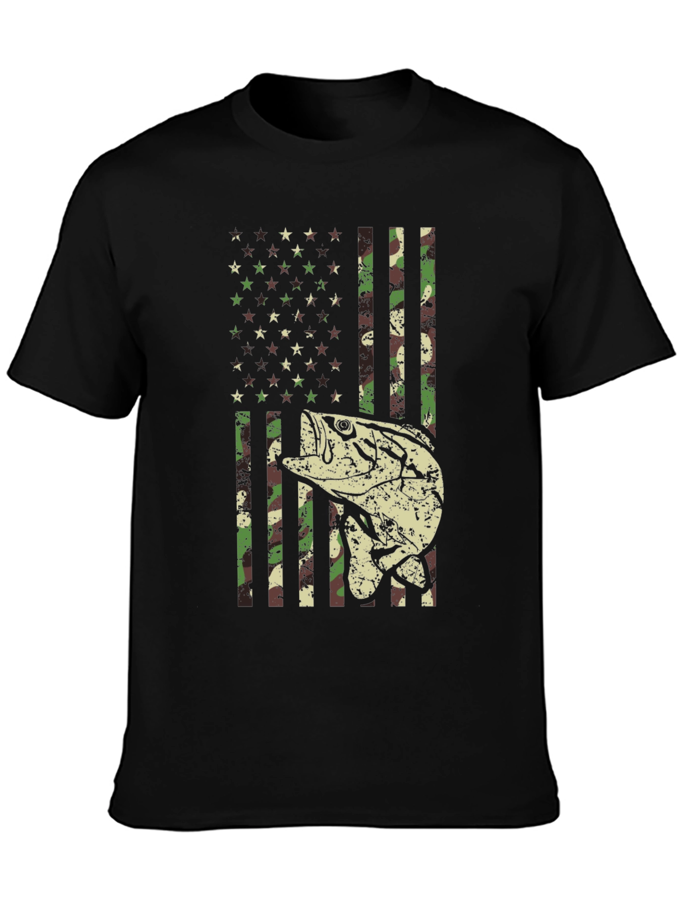 Camouflage American Flag Fishing T-Shirt