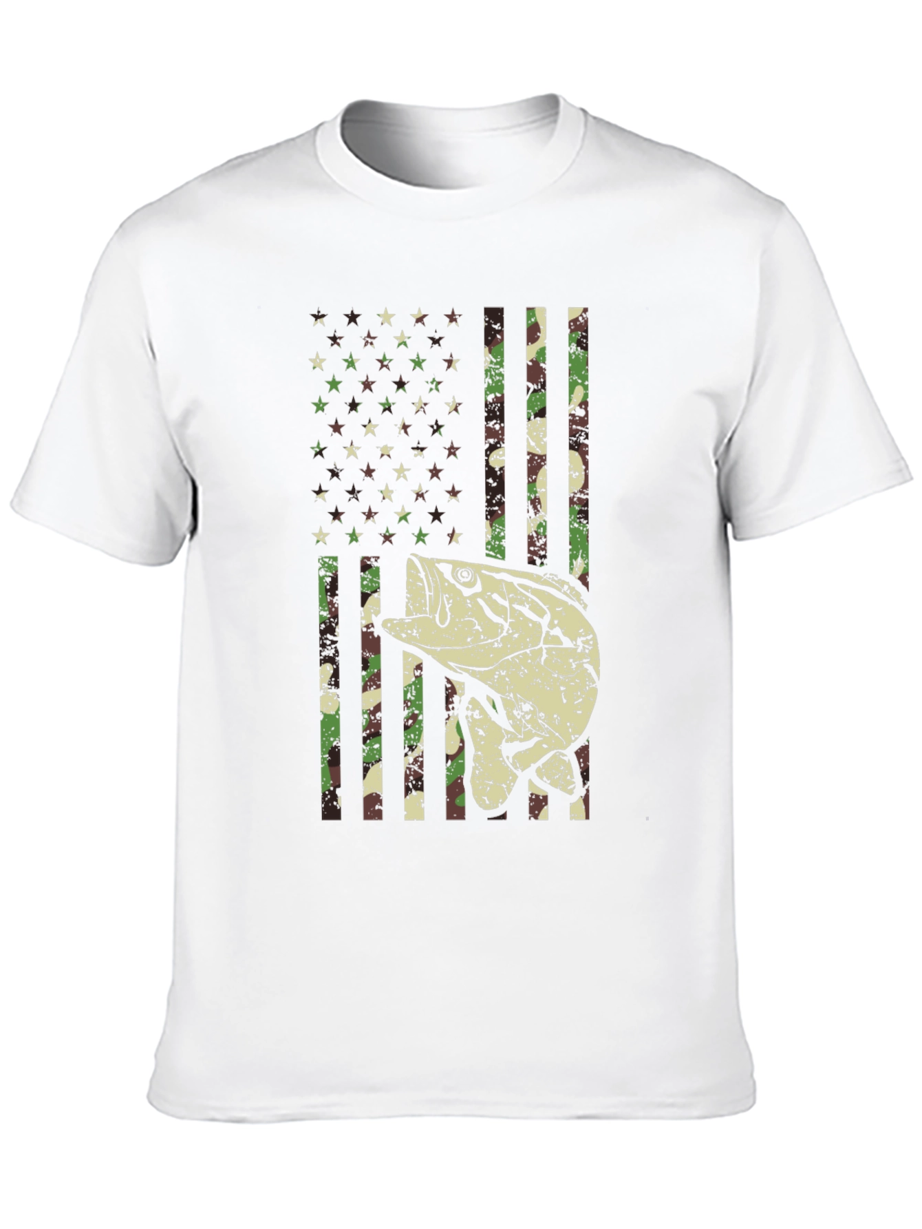 Camouflage American Flag Fishing T-Shirt