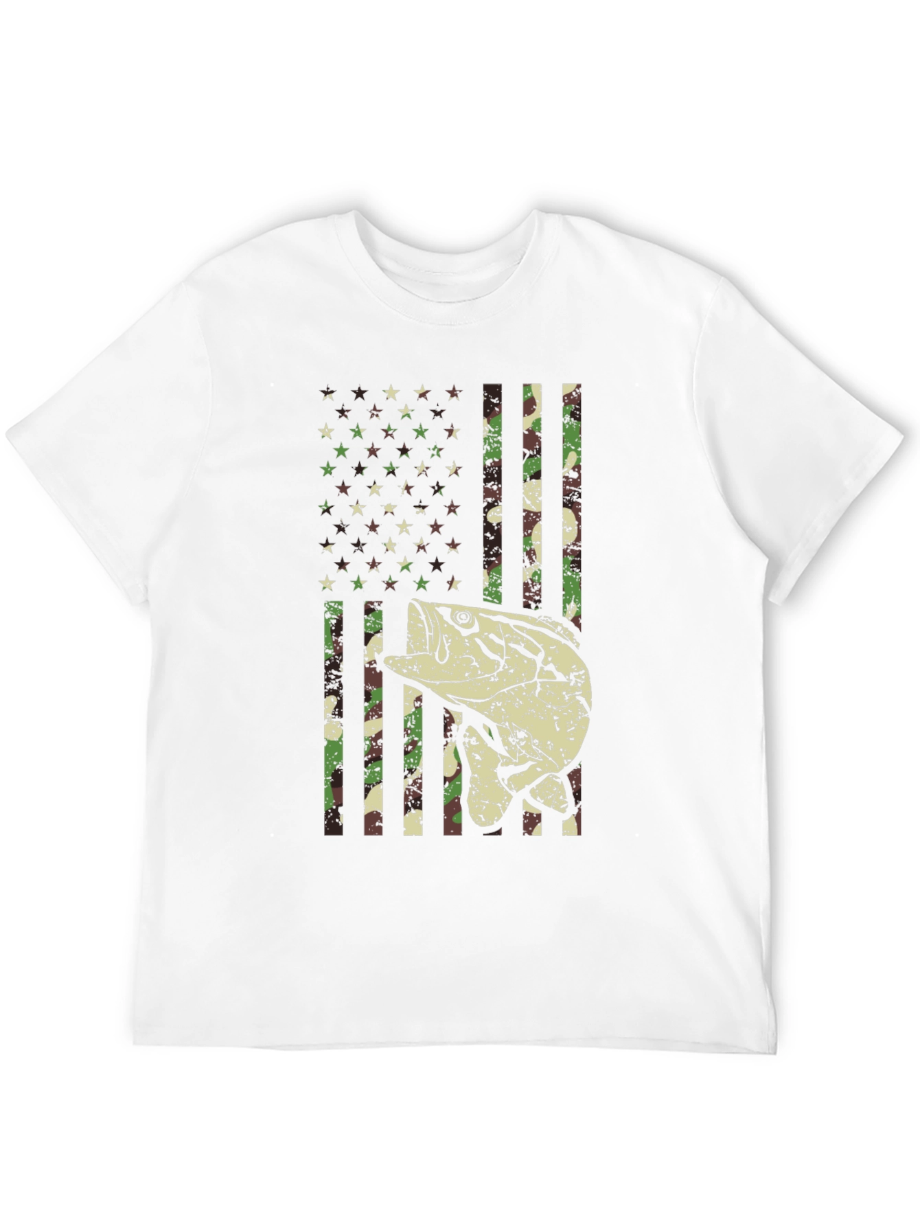 Camouflage American Flag Fishing T-Shirt
