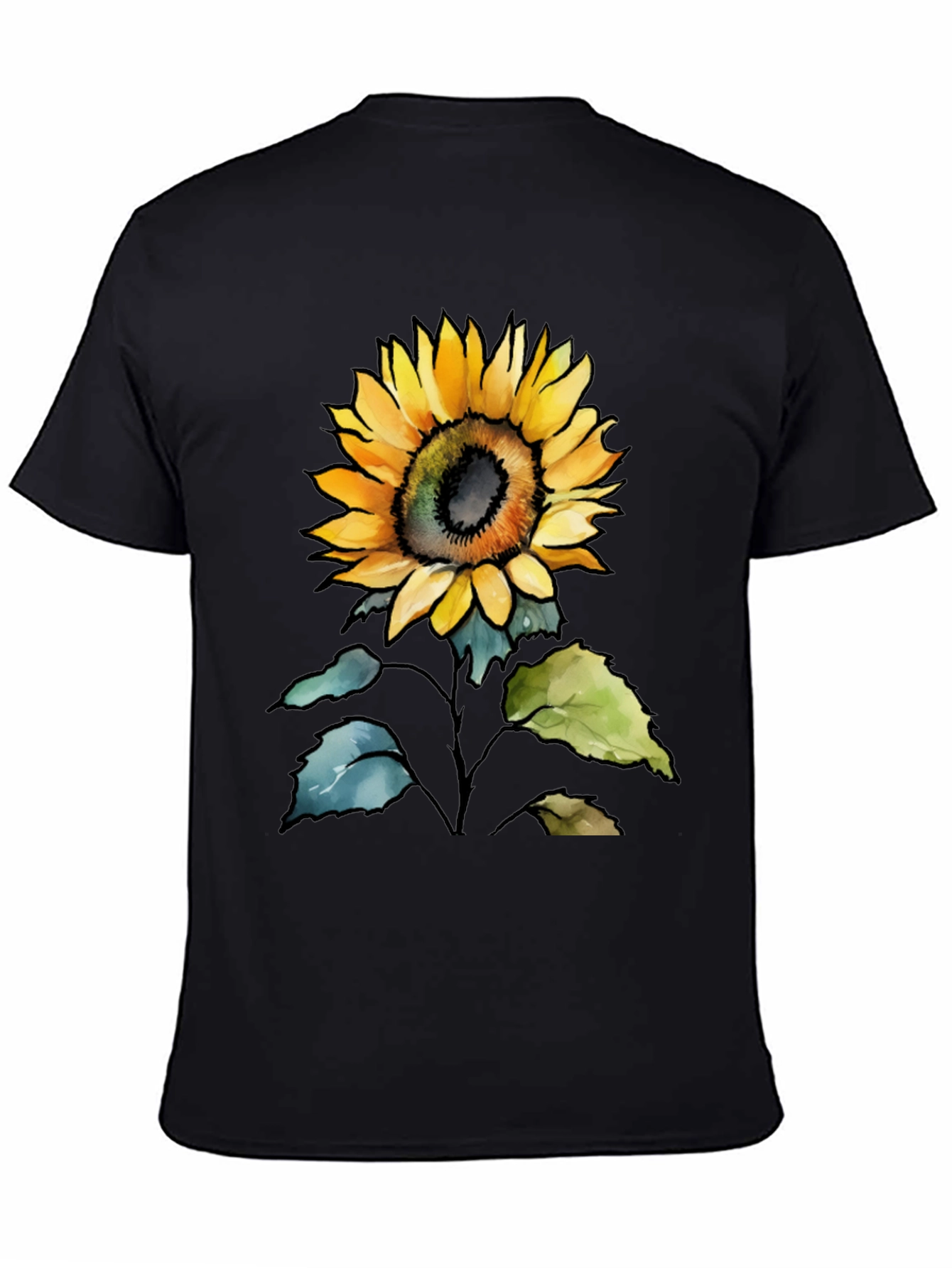 Sunflower Graphic Print Mens Black T-Shirt