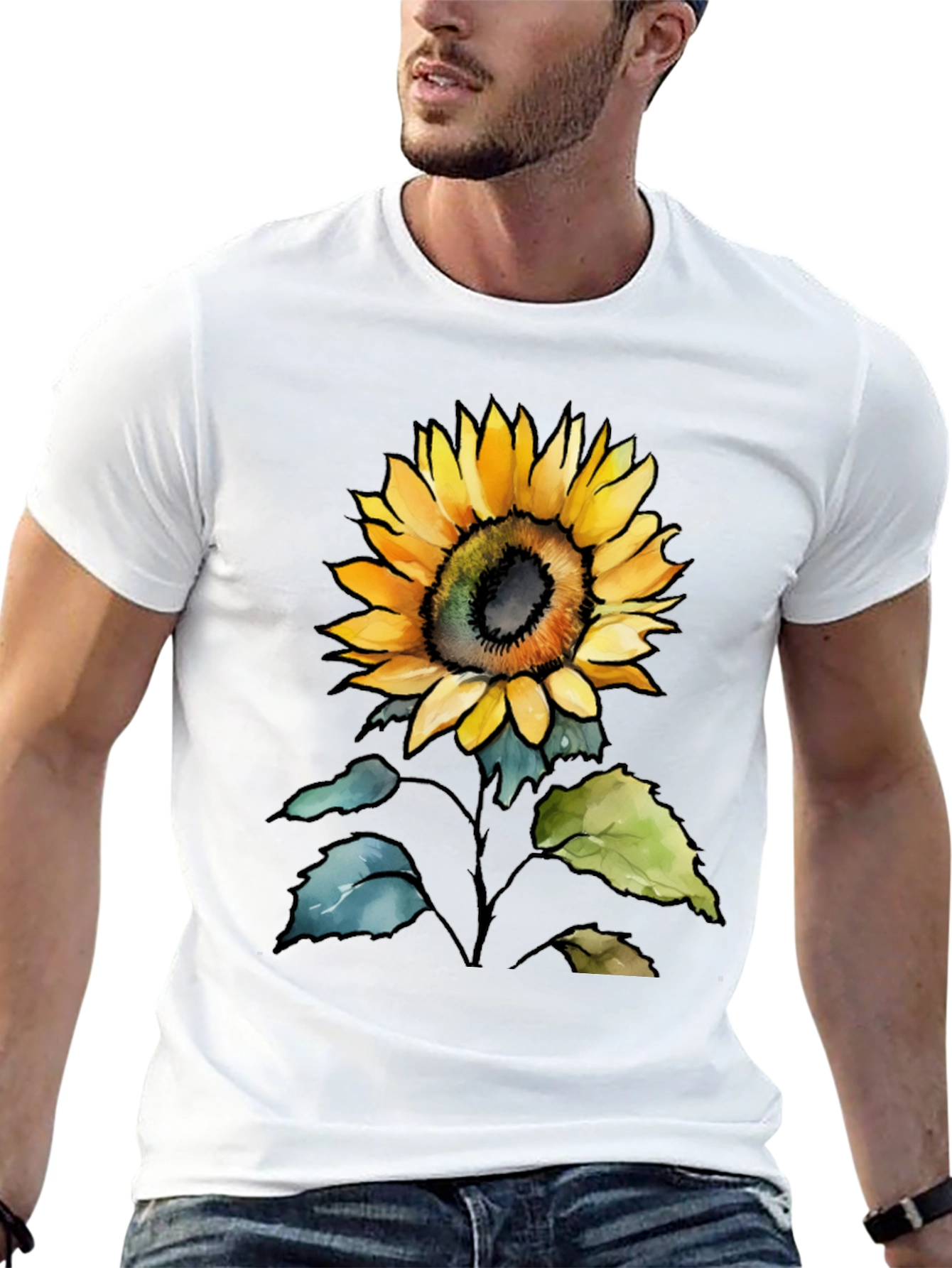 Sunflower Graphic Print Mens Black T-Shirt