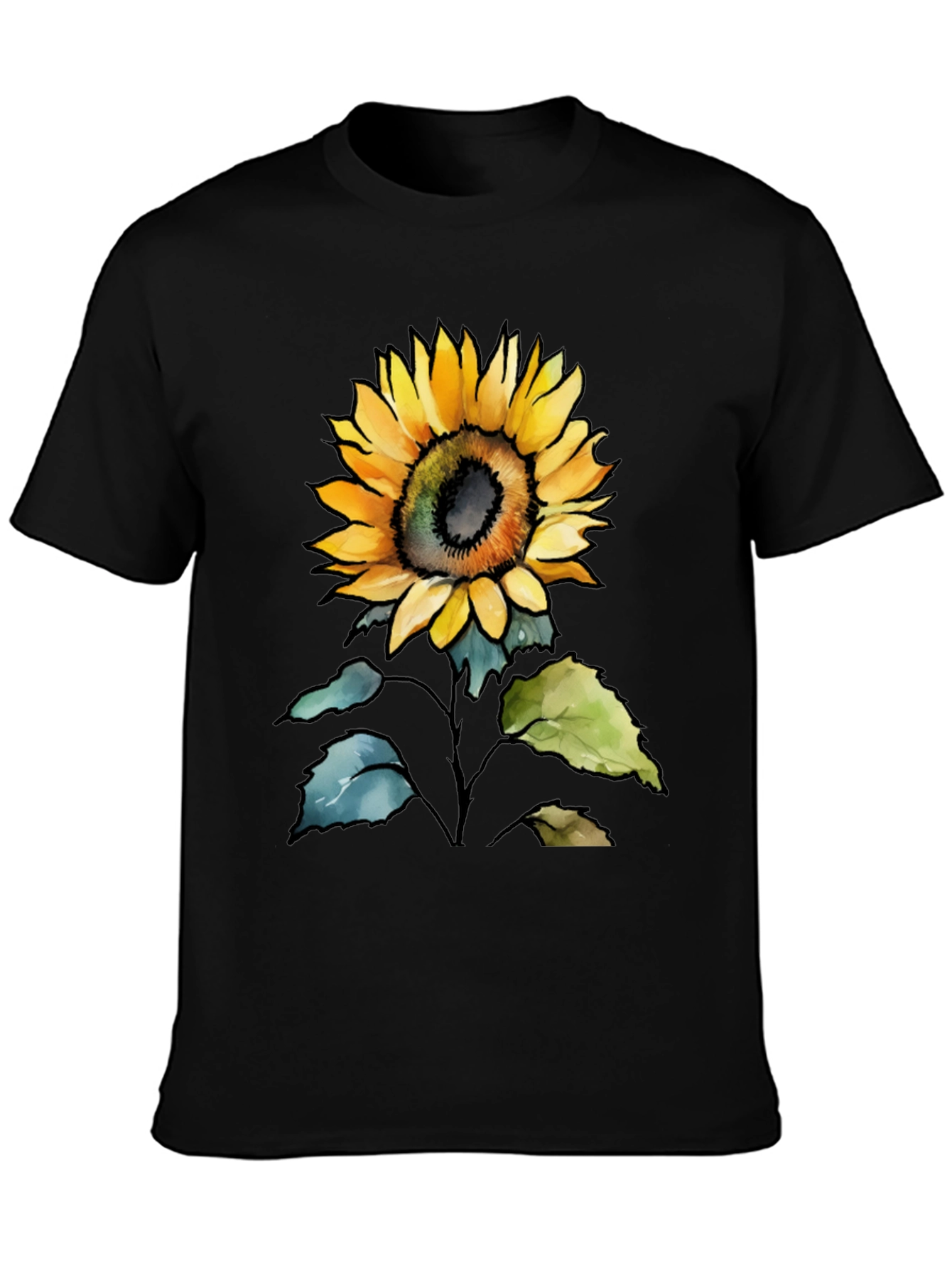 Sunflower Graphic Print Mens Black T-Shirt
