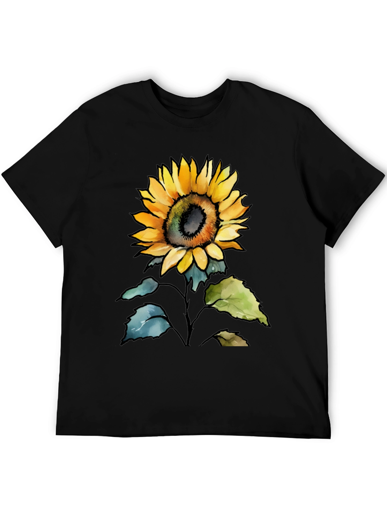 Sunflower Graphic Print Mens Black T-Shirt