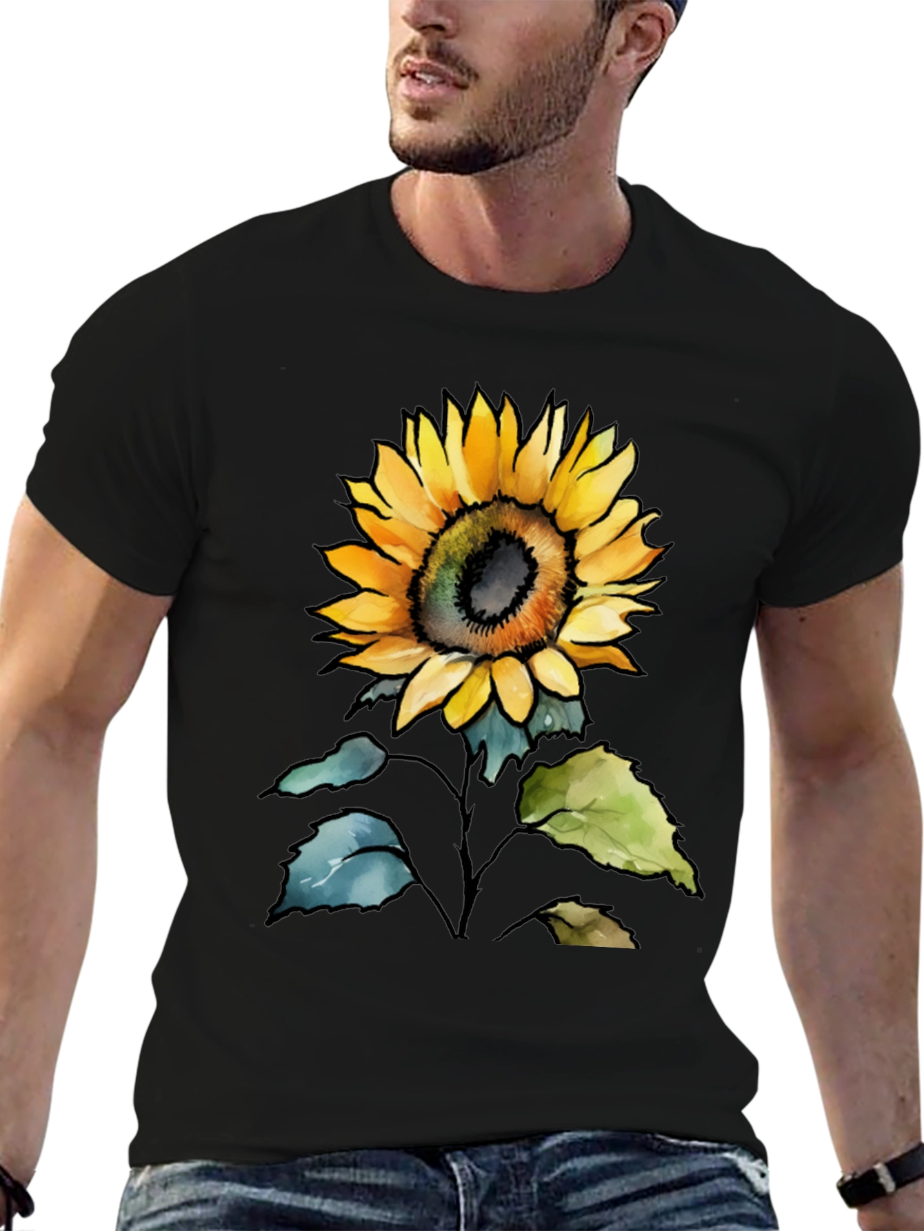 Sunflower Graphic Print Mens Black T-Shirt