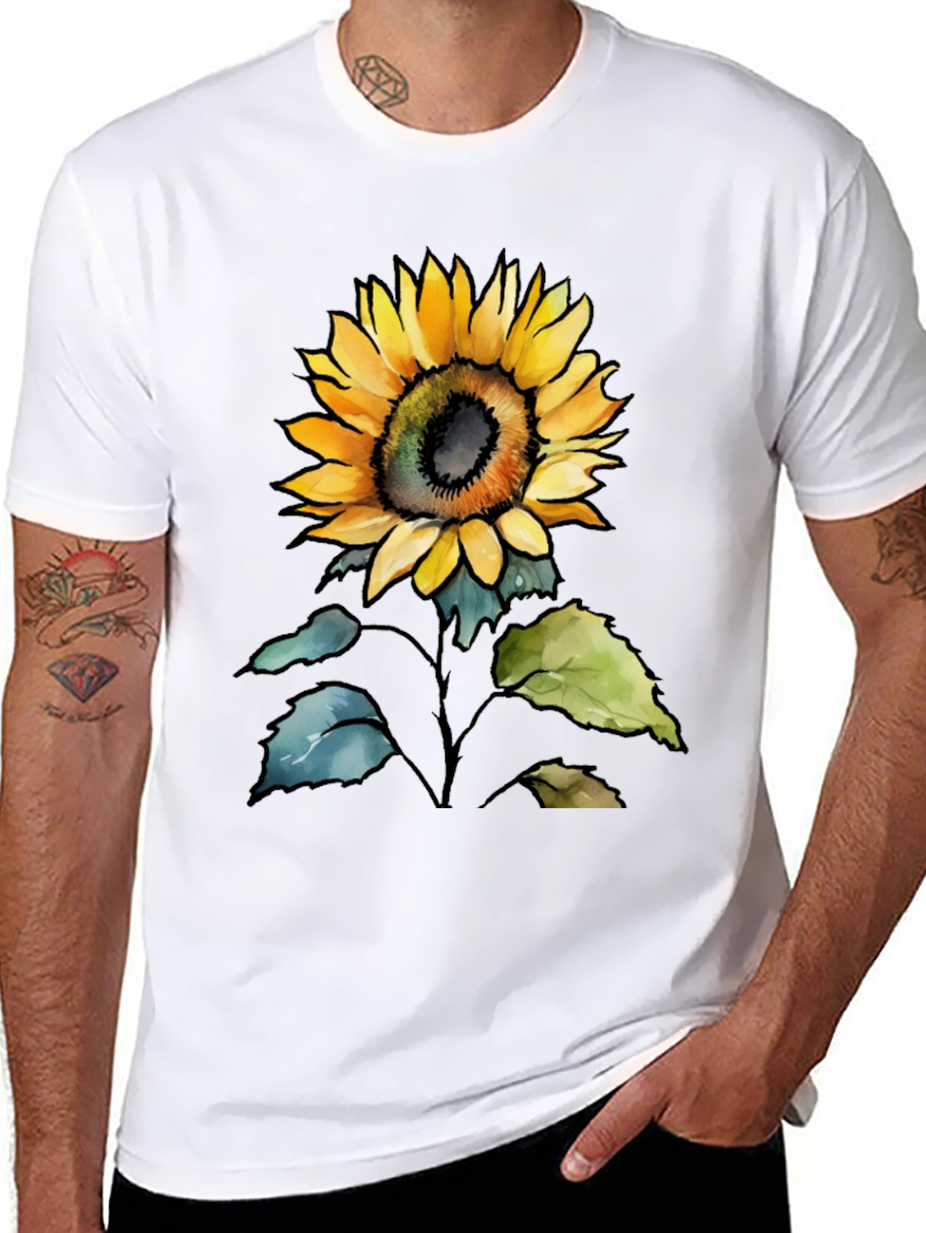 Sunflower Graphic Print Mens Black T-Shirt