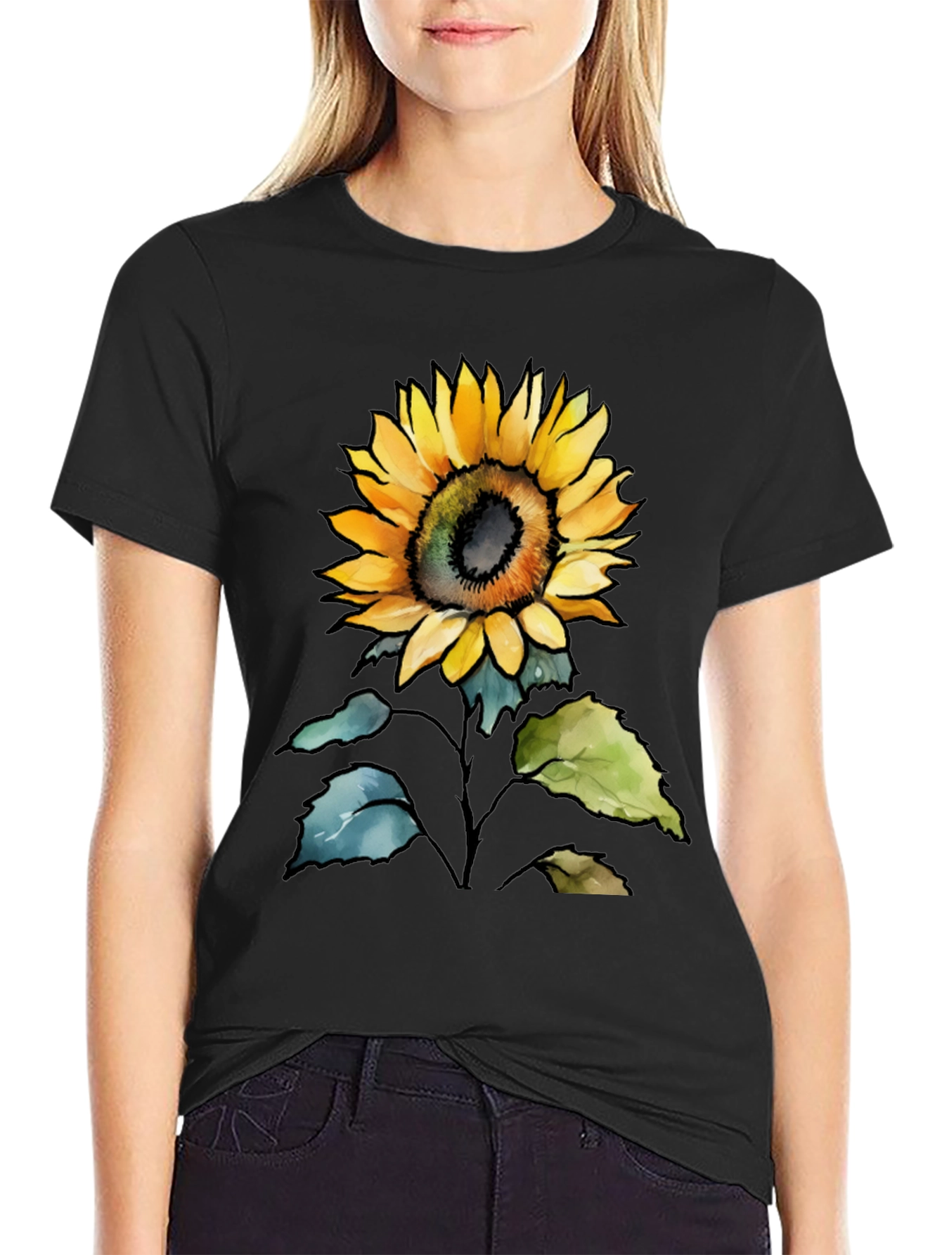 Sunflower Graphic Print Mens Black T-Shirt