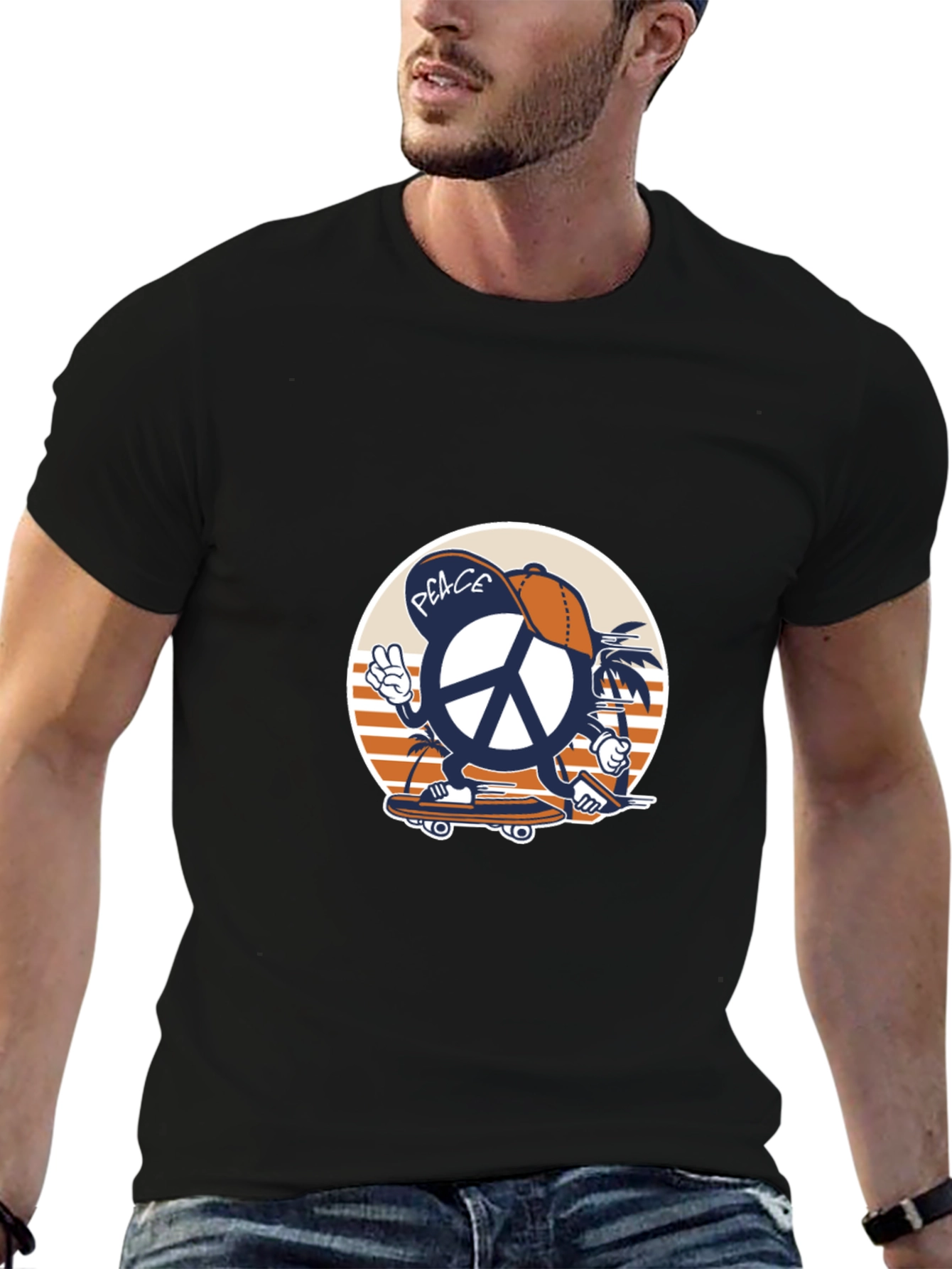 Cool Peace Sign Skateboard Graphic T-Shirt