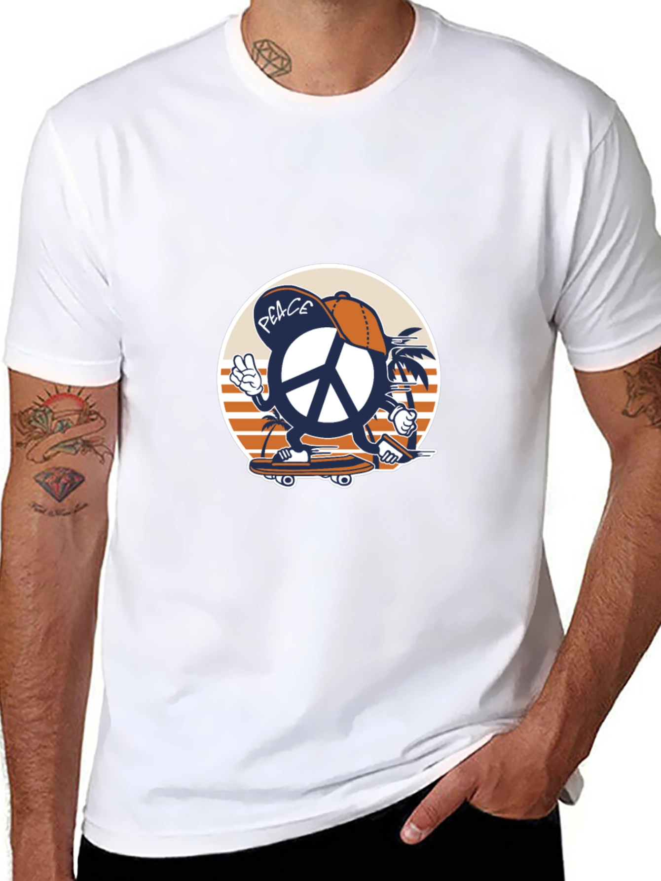 Cool Peace Sign Skateboard Graphic T-Shirt