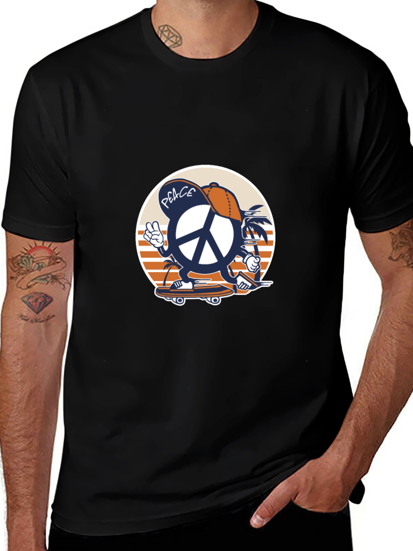 Cool Peace Sign Skateboard Graphic T-Shirt