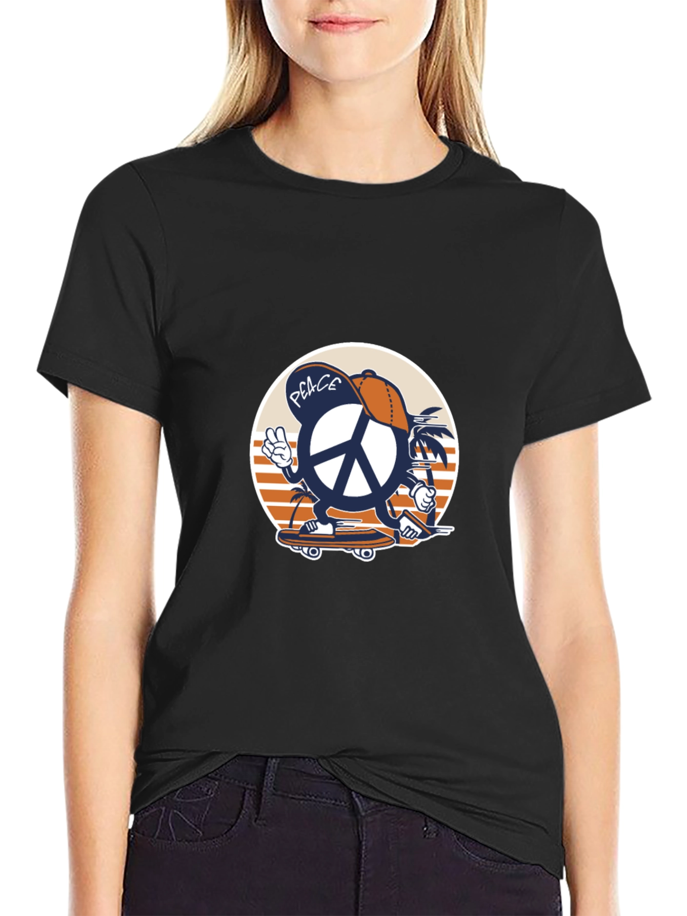 Cool Peace Sign Skateboard Graphic T-Shirt