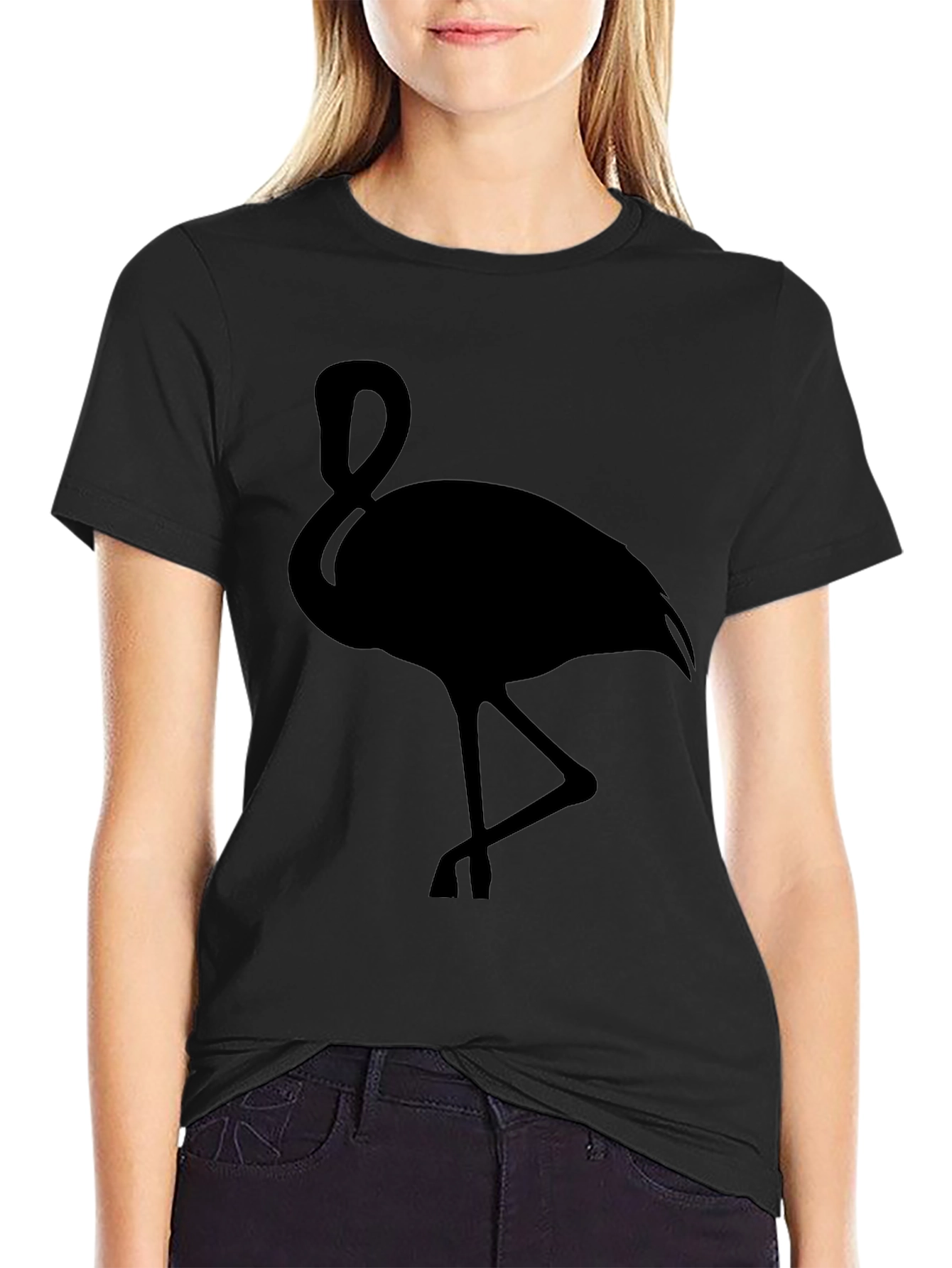 Black Flamingo Graphic Tee - Stylish Bird Silhouette