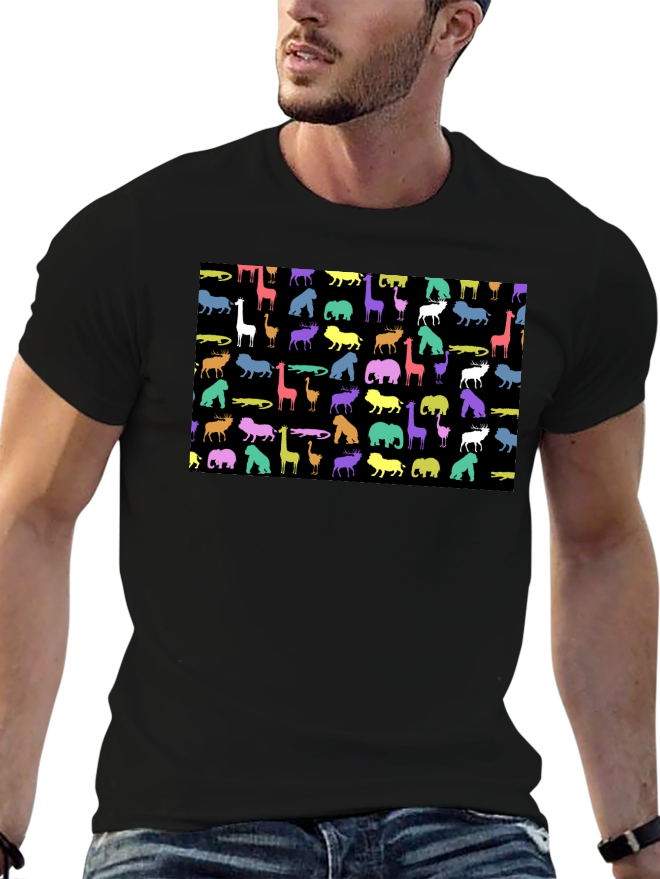 Animal Print Mens Black T-Shirt