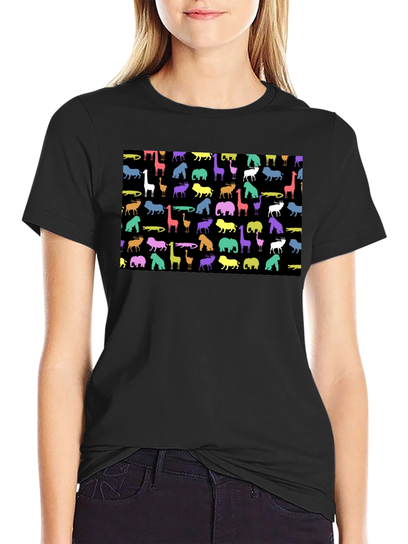 Animal Print Mens Black T-Shirt