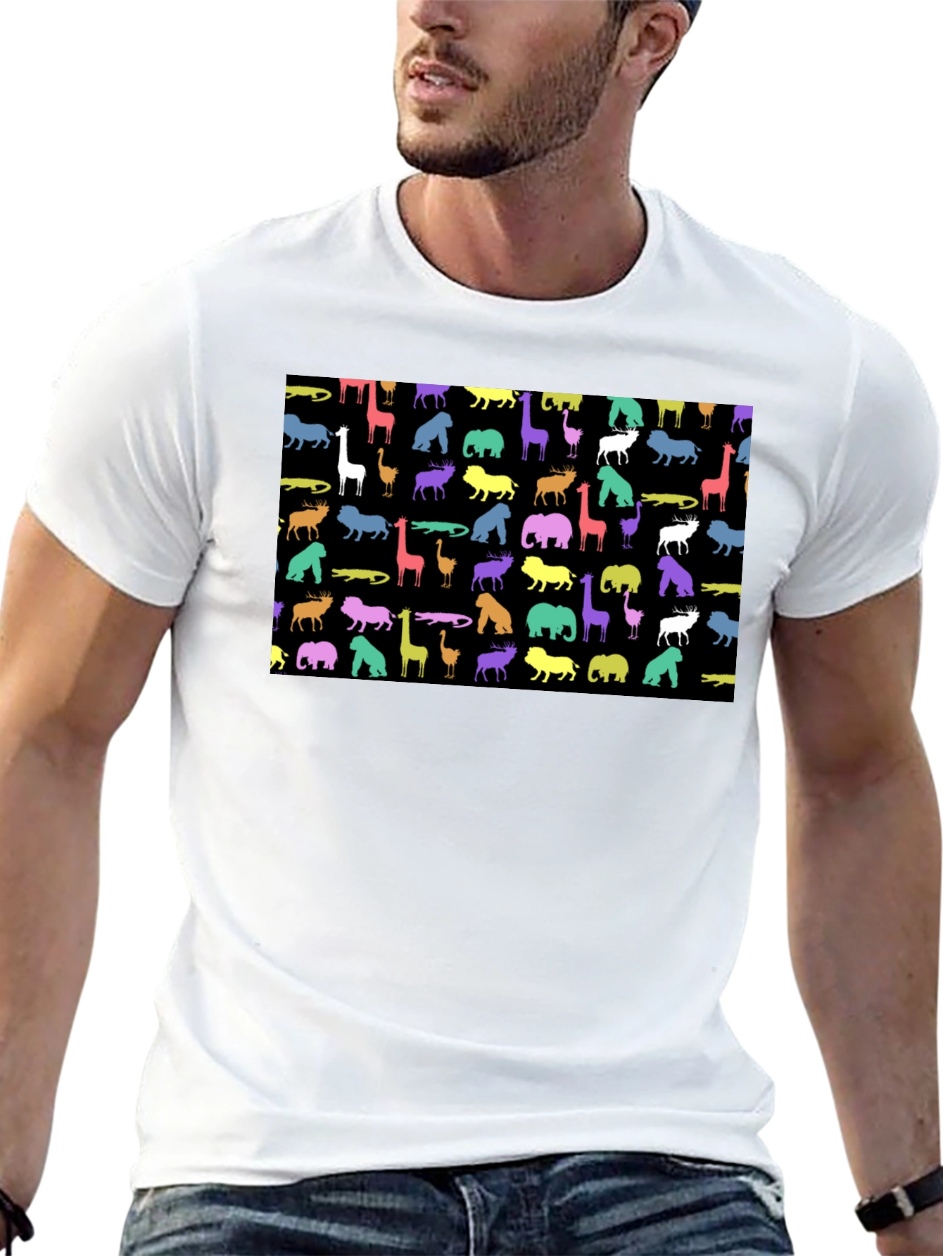 Animal Print Mens Black T-Shirt