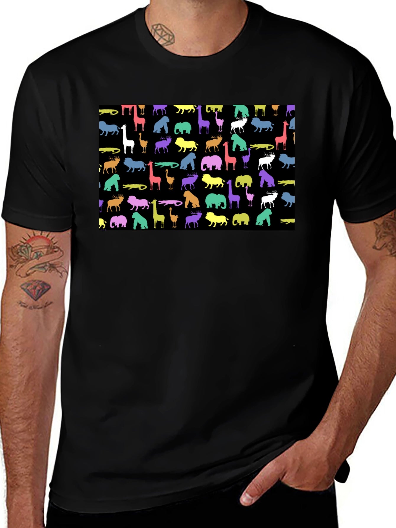 Animal Print Mens Black T-Shirt