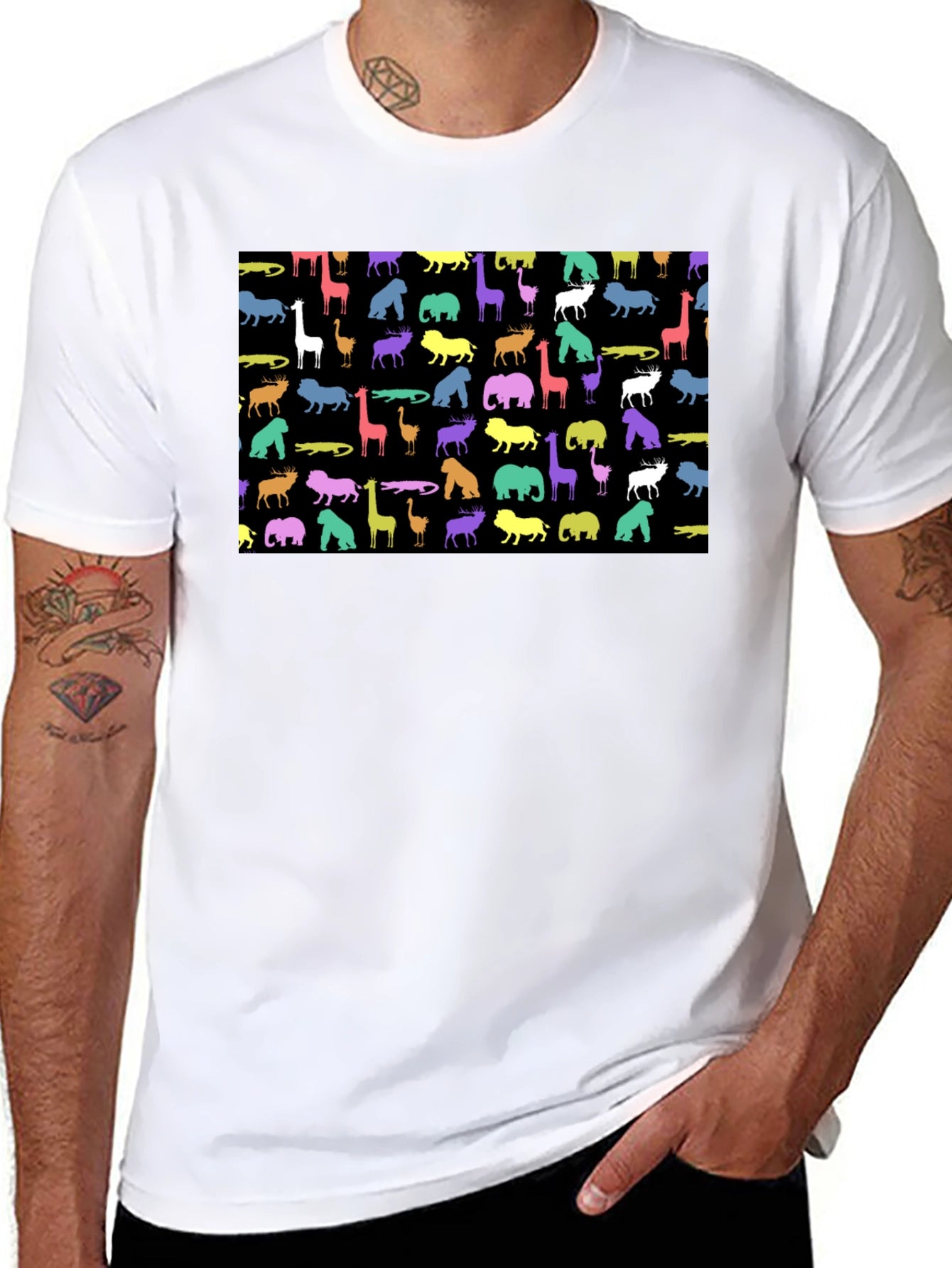 Animal Print Mens Black T-Shirt