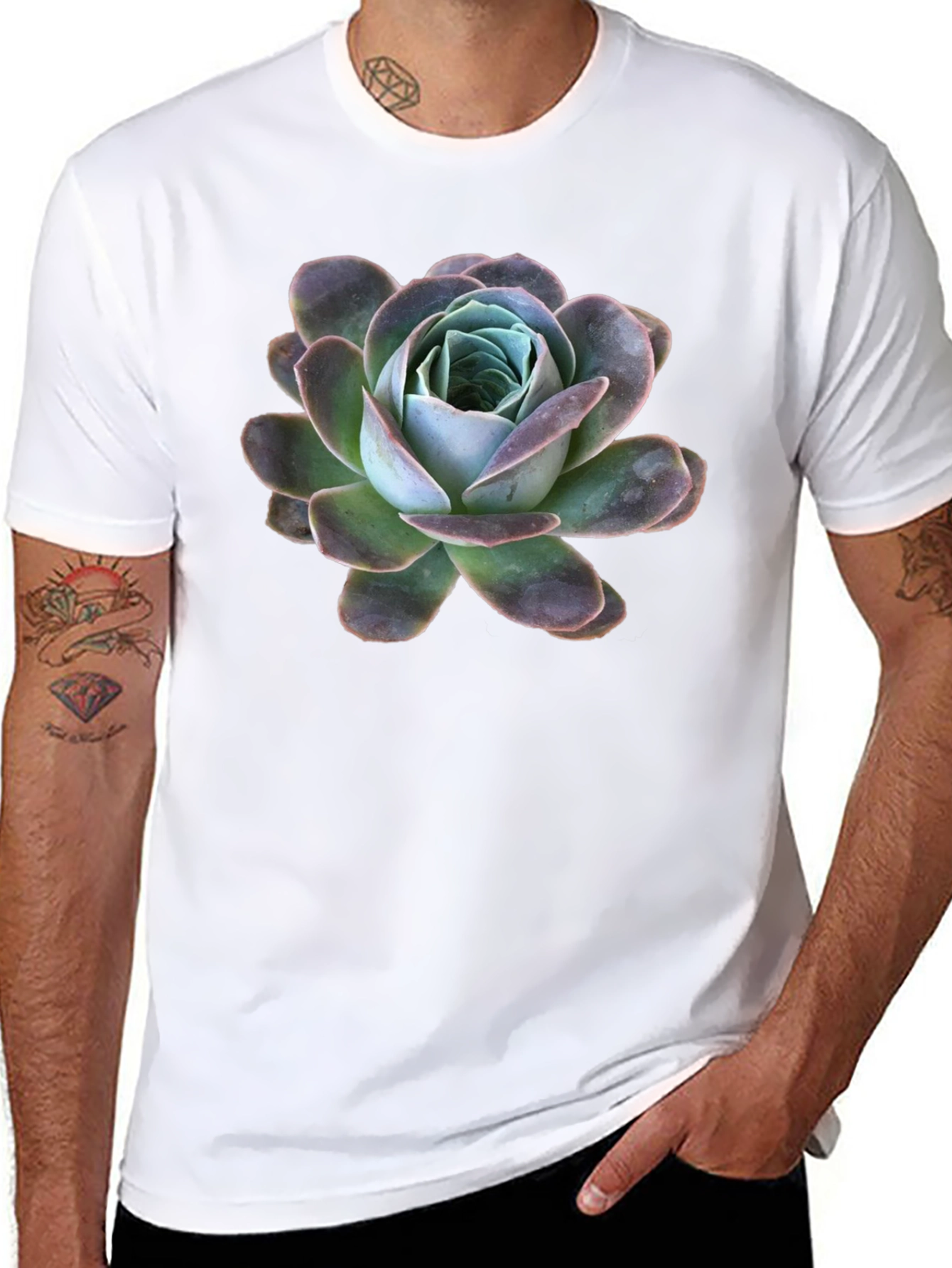 Black T-Shirt with Succulent Graphic