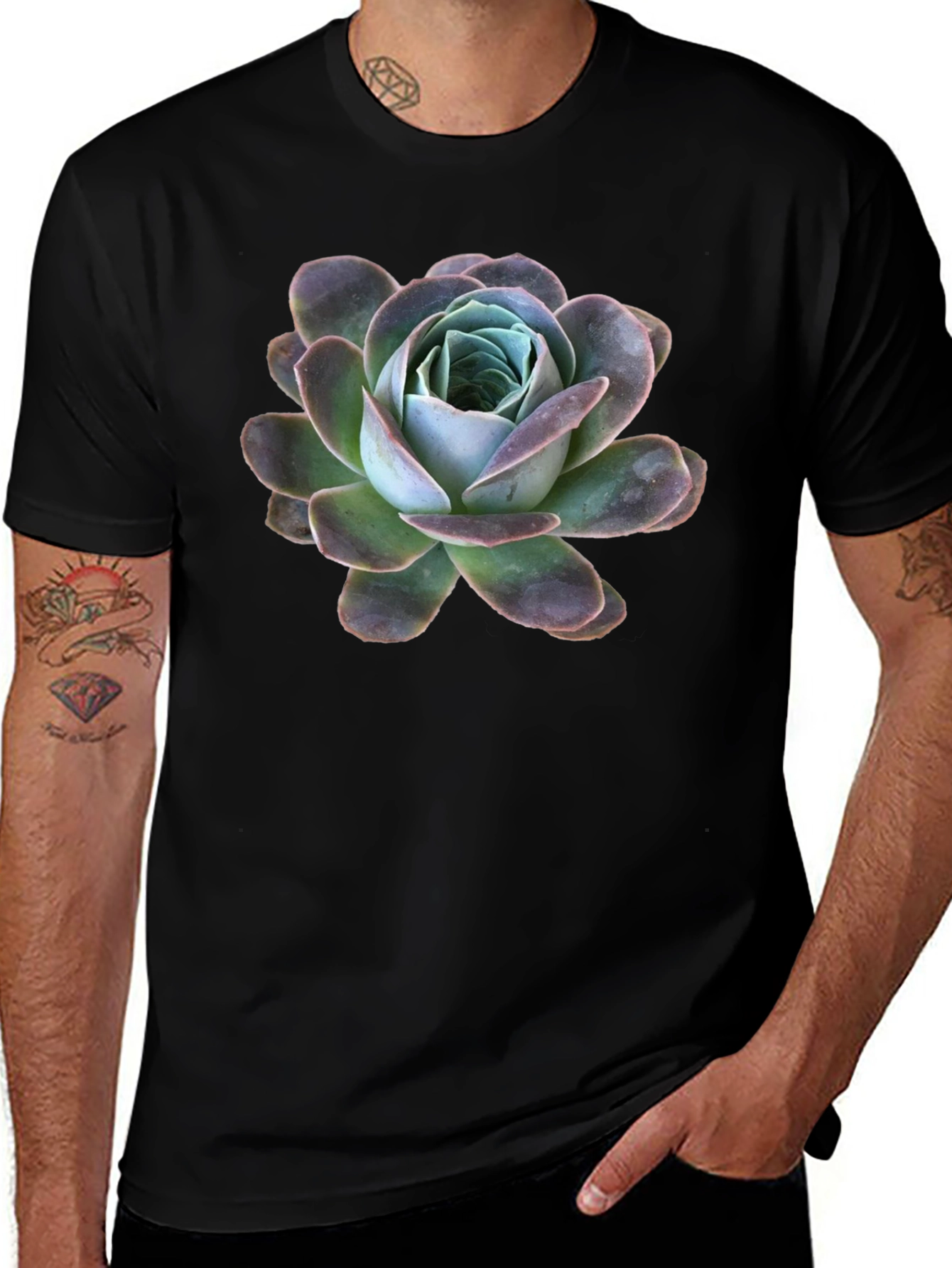 Black T-Shirt with Succulent Graphic