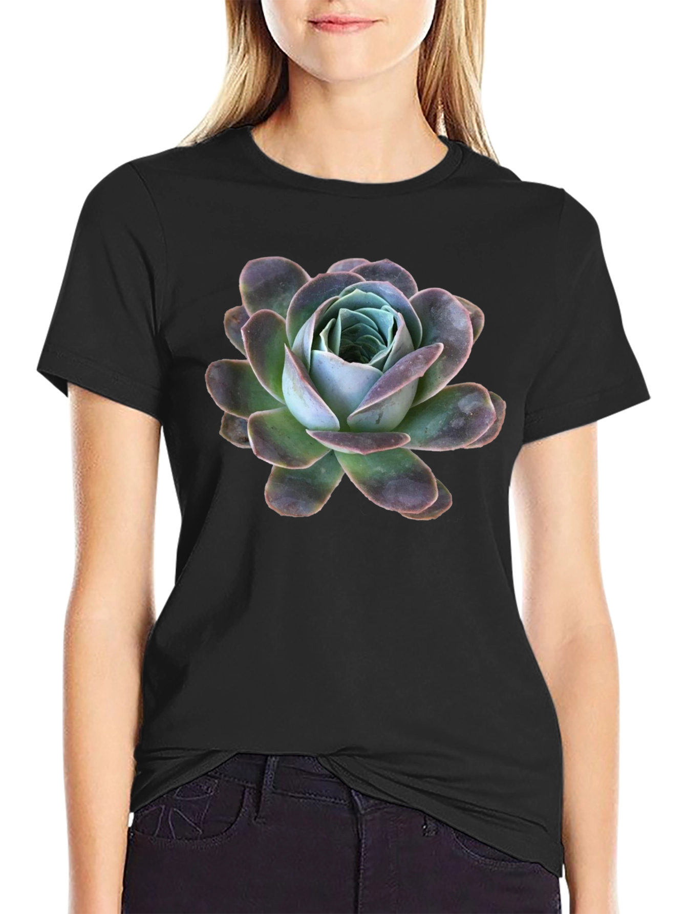 Black T-Shirt with Succulent Graphic