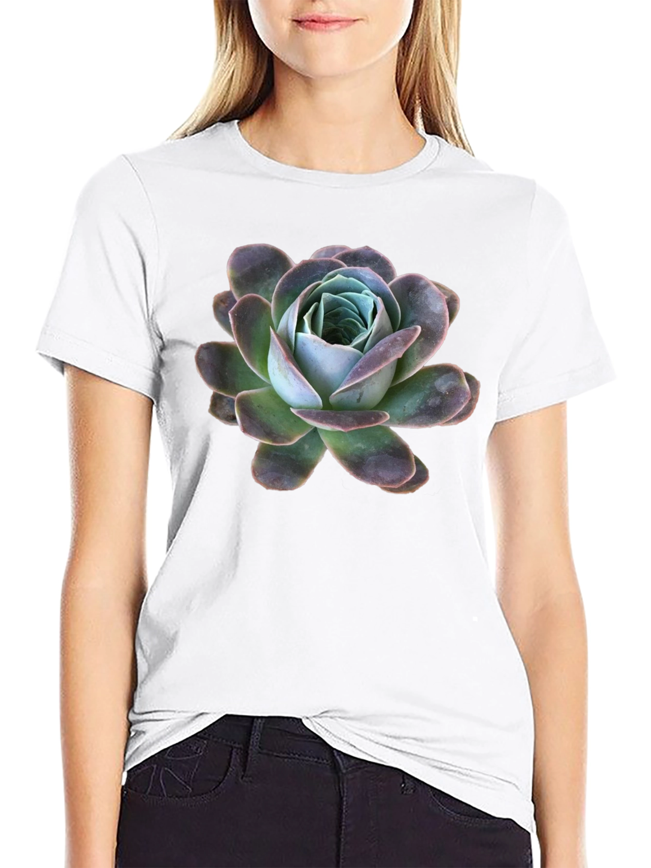 Black T-Shirt with Succulent Graphic