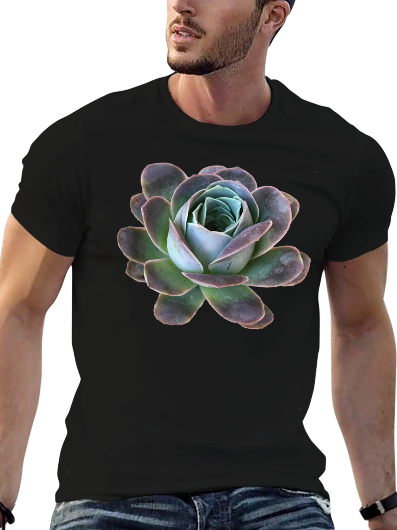 Black T-Shirt with Succulent Graphic