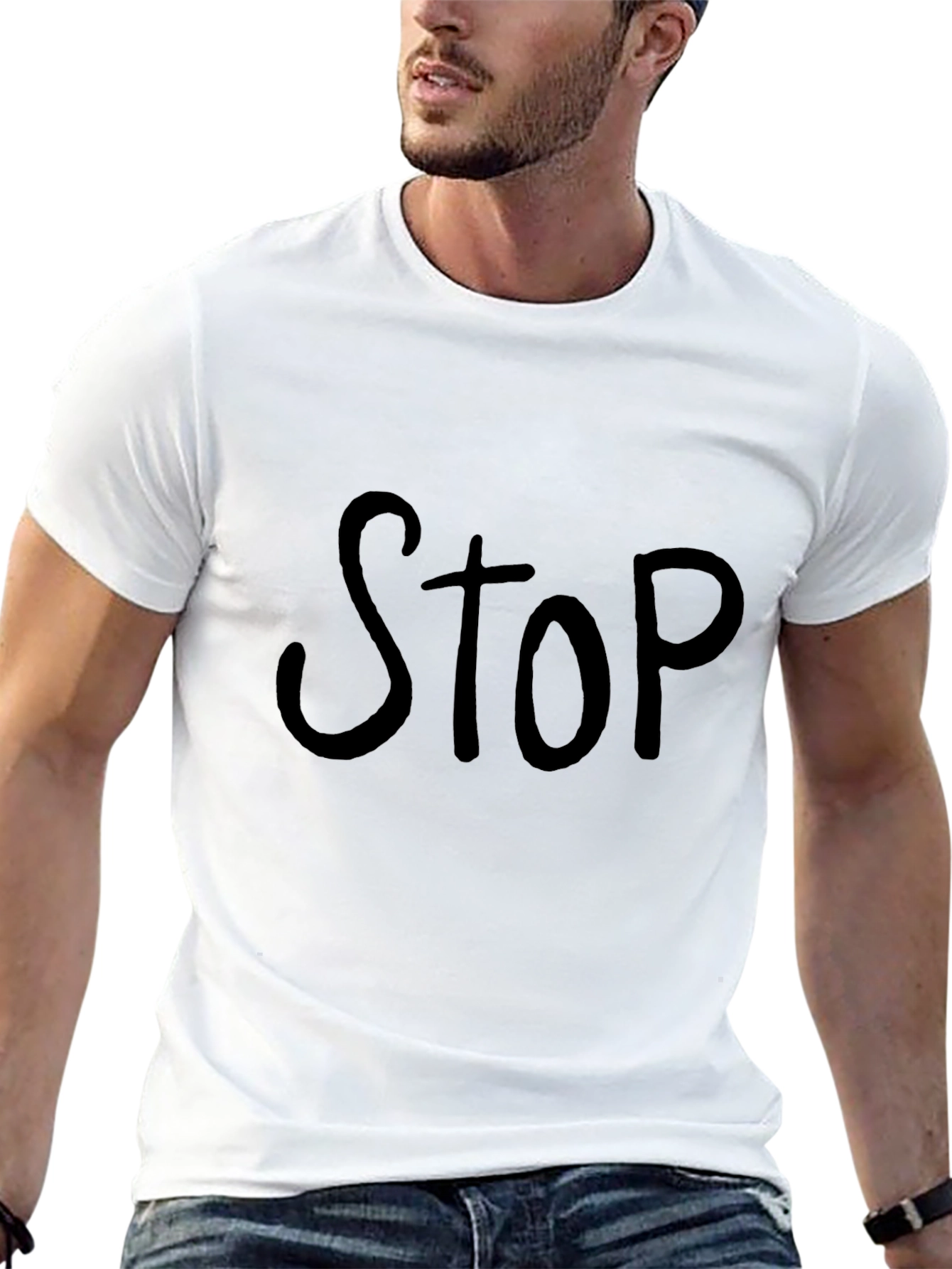 Black T-Shirt with STOP Print