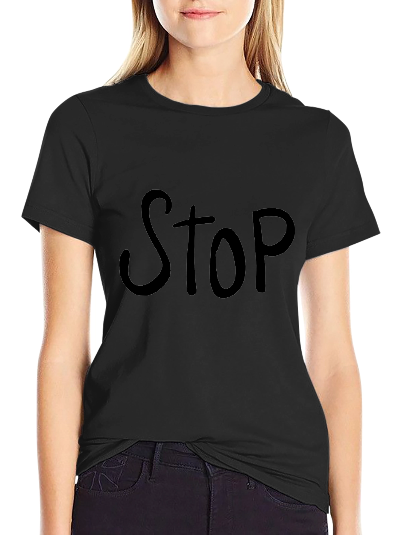 Black T-Shirt with STOP Print