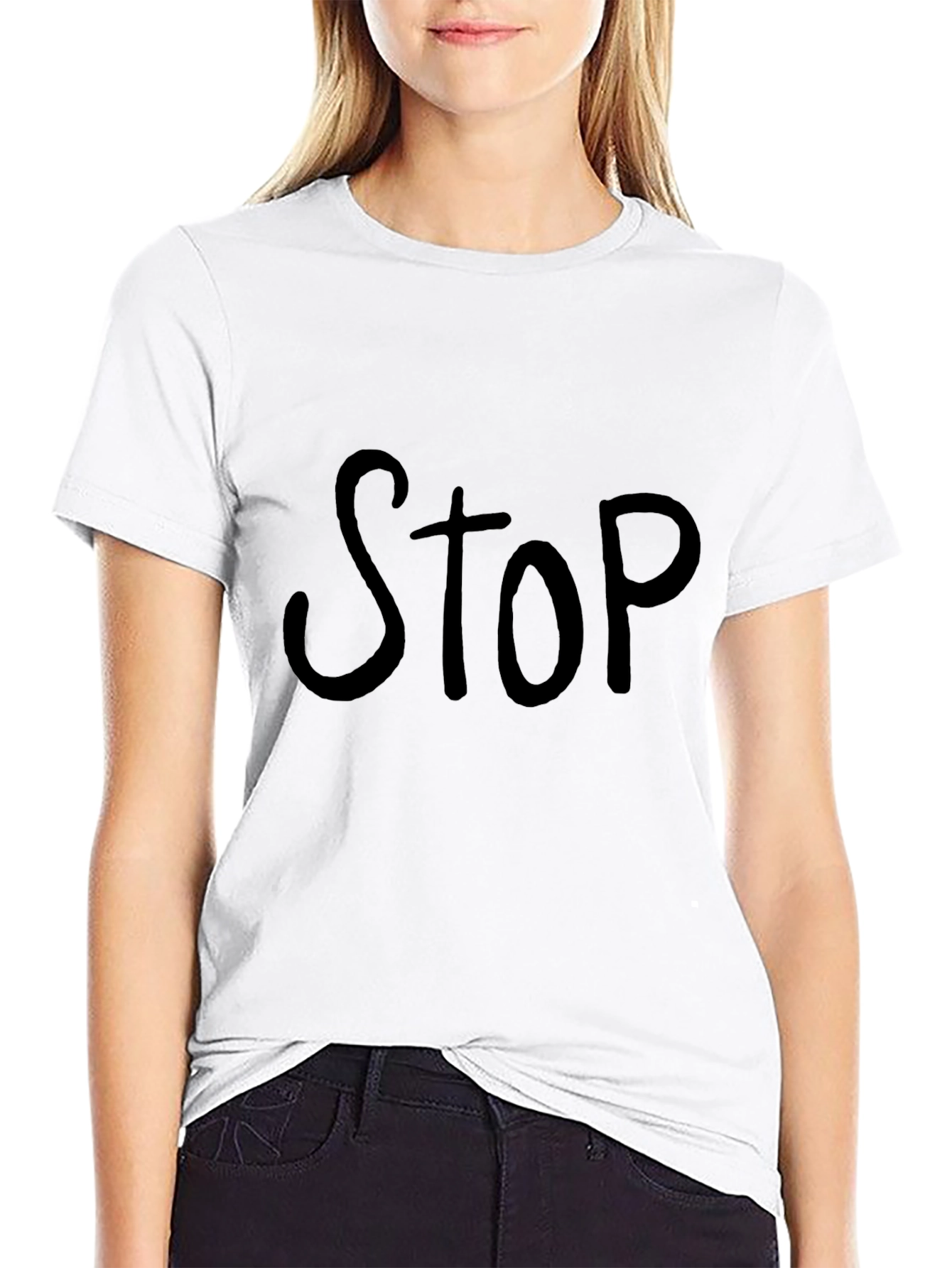 Black T-Shirt with STOP Print