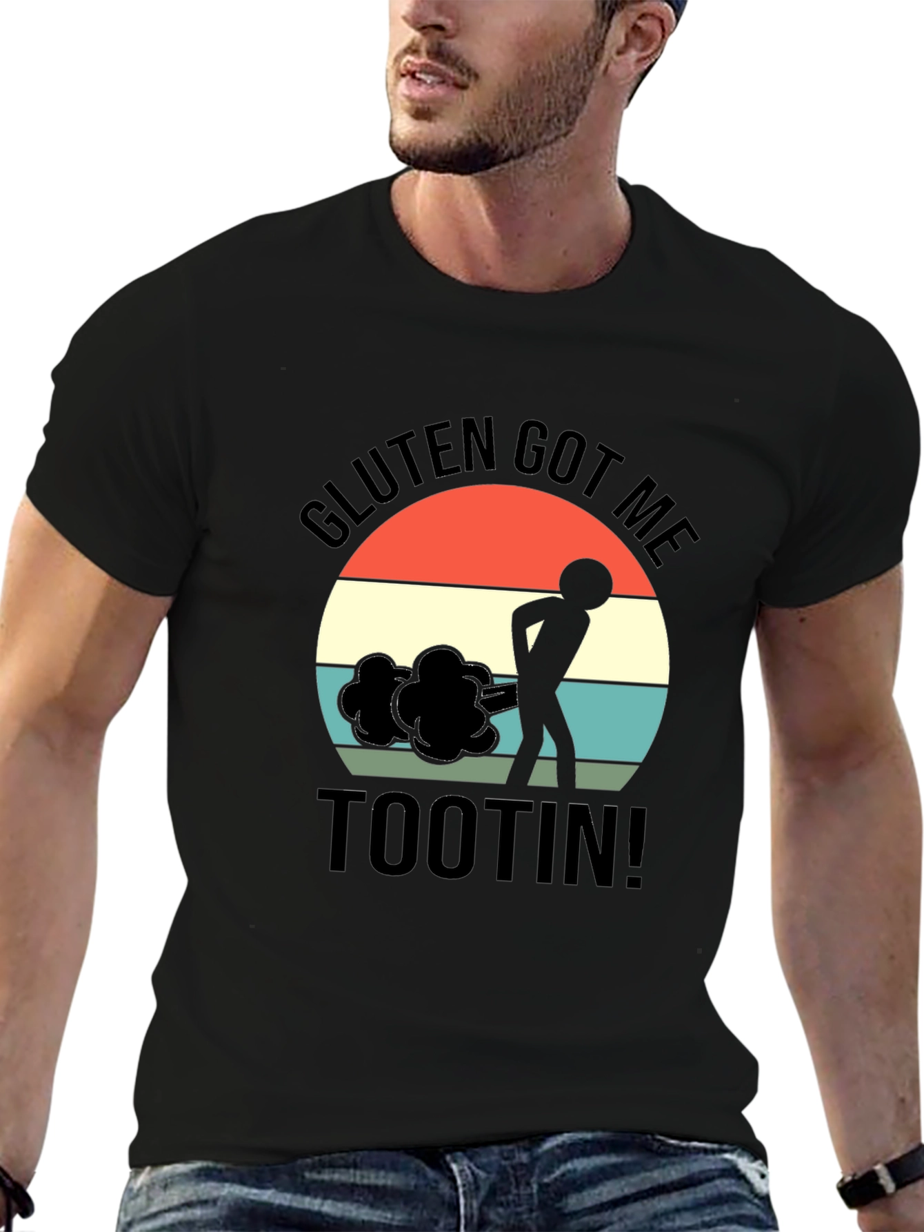 Gluten Got Me Tootin Black Graphic T-Shirt