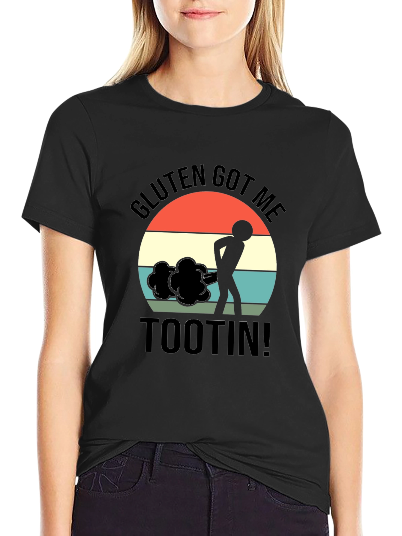 Gluten Got Me Tootin Black Graphic T-Shirt