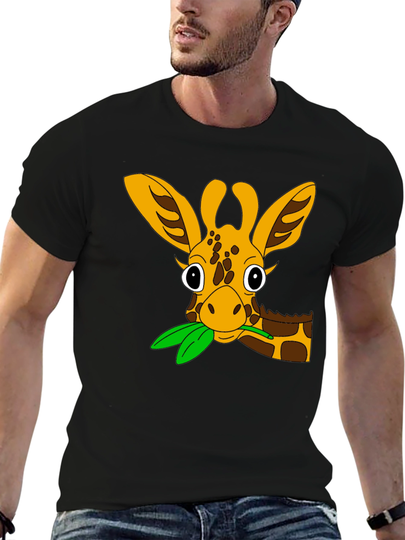 Cute Giraffe Cartoon Black T-Shirt