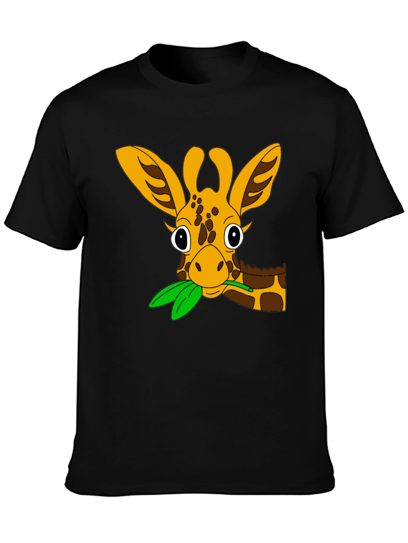Cute Giraffe Cartoon Black T-Shirt