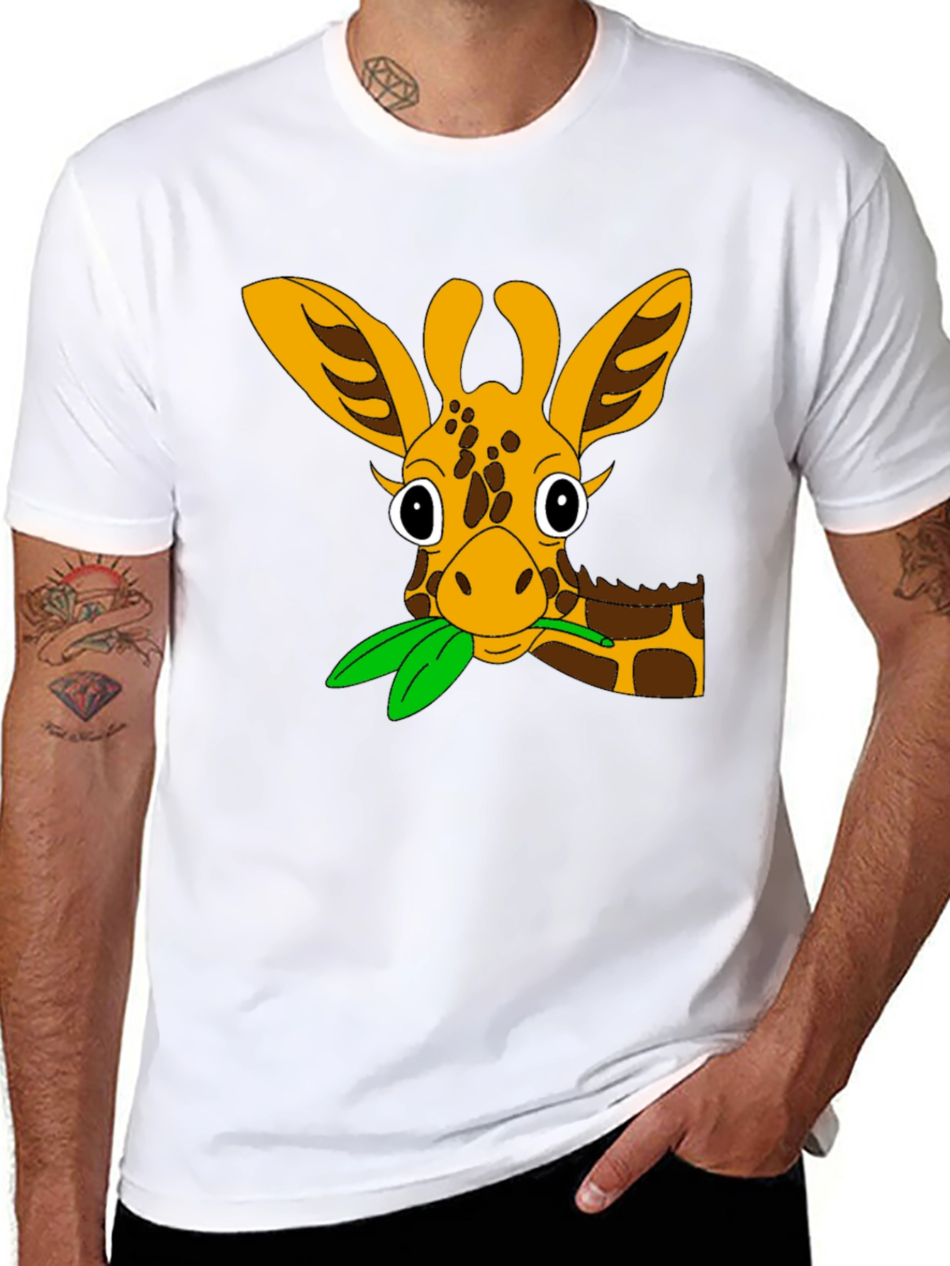 Cute Giraffe Cartoon Black T-Shirt