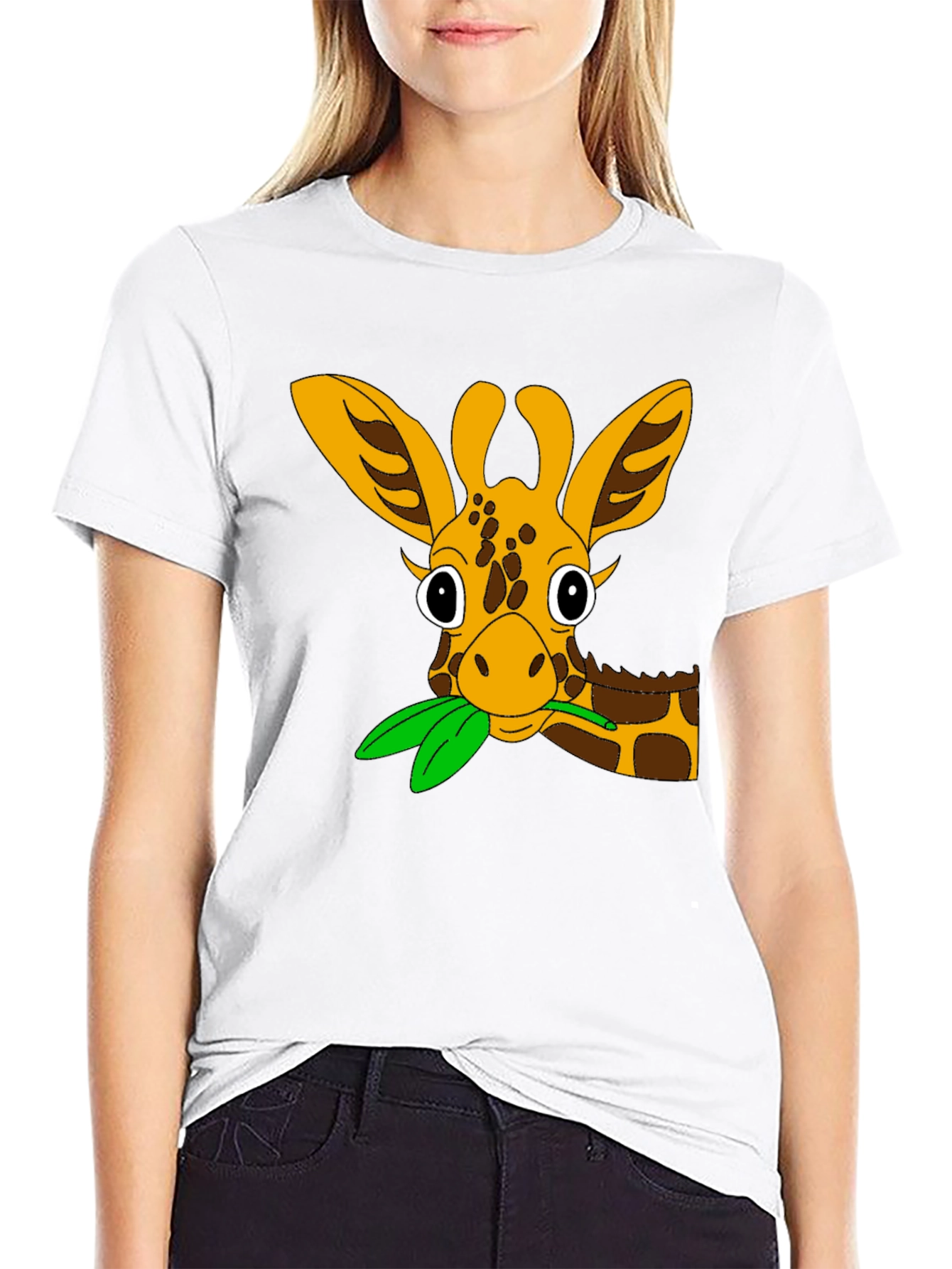 Cute Giraffe Cartoon Black T-Shirt
