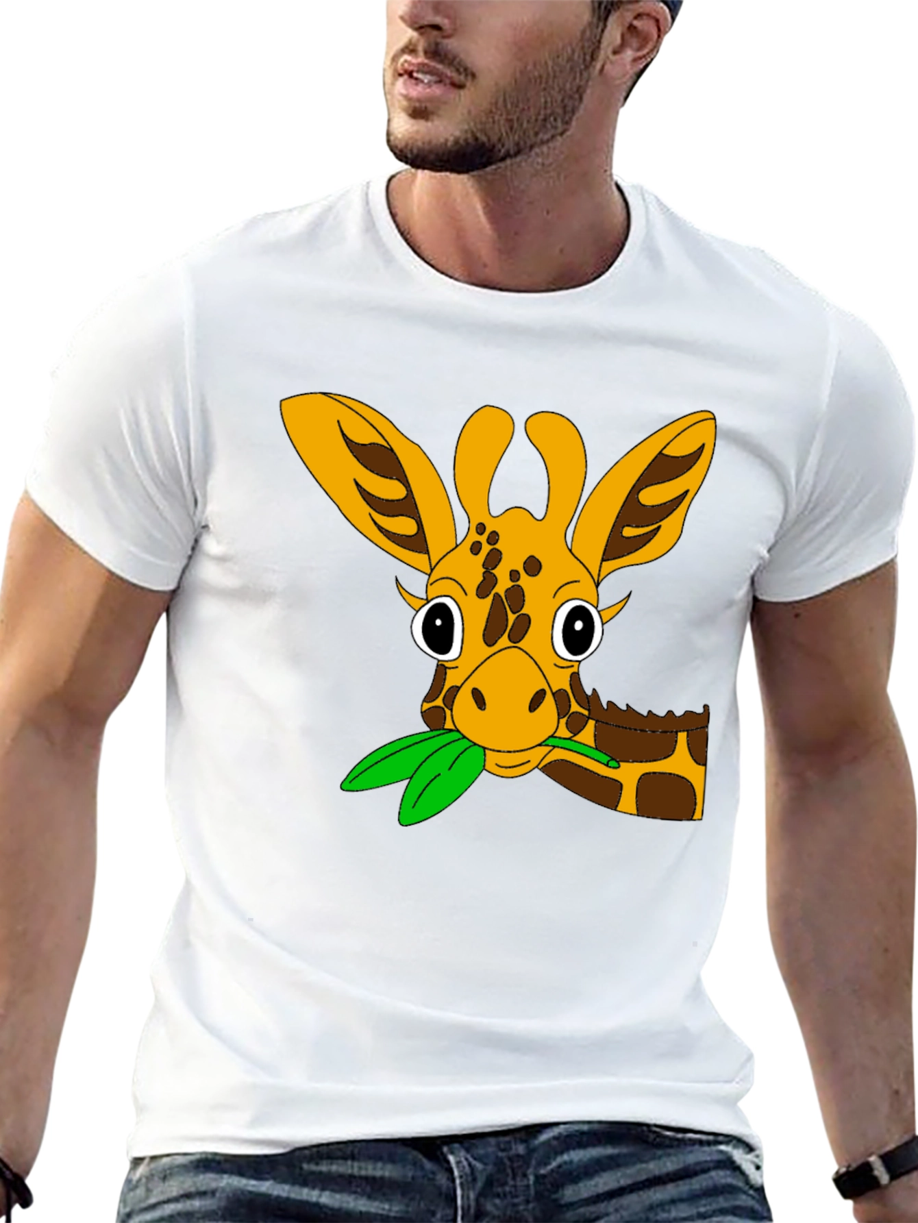 Cute Giraffe Cartoon Black T-Shirt
