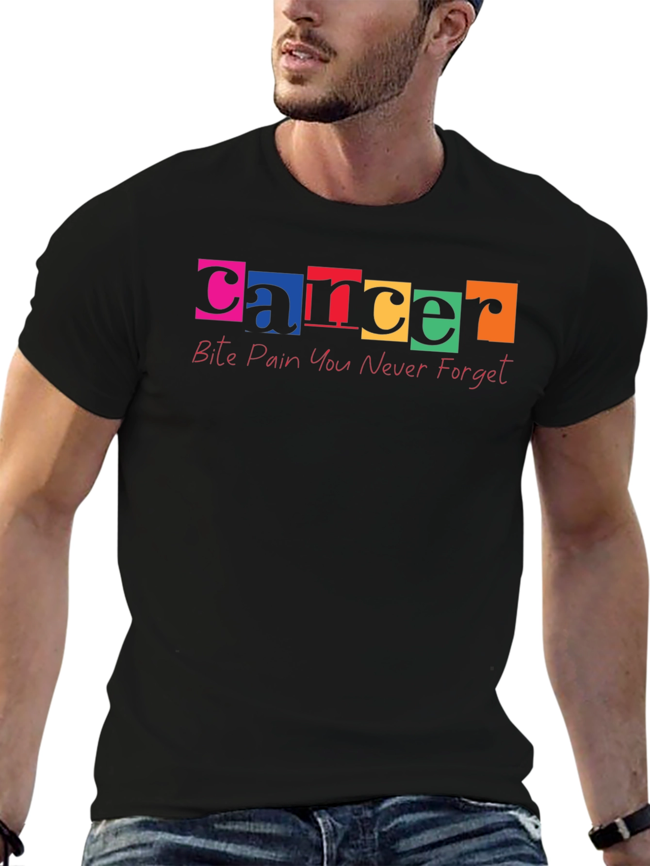 Cancer Awareness Bite Pain Black T-Shirt