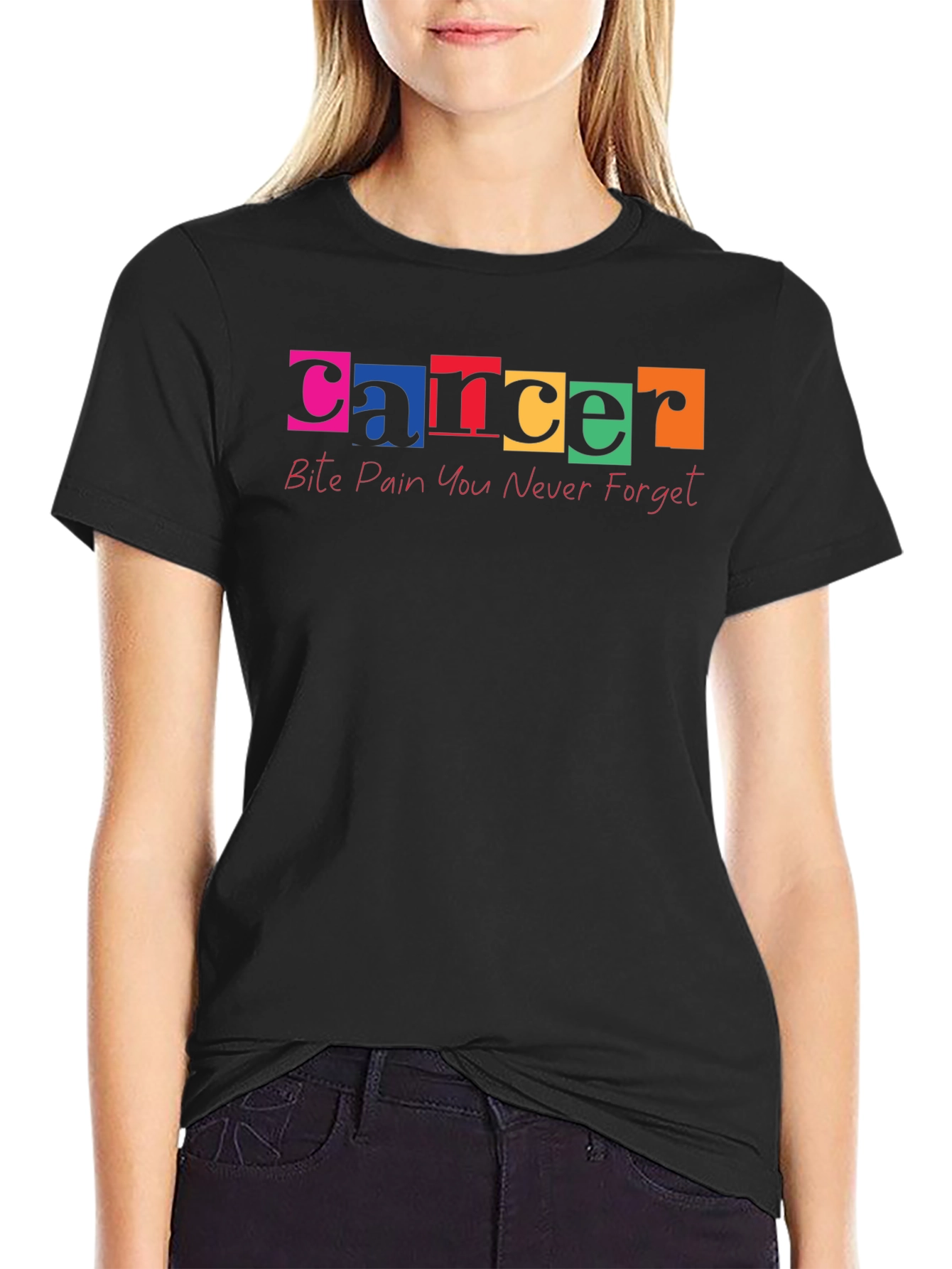 Cancer Awareness Bite Pain Black T-Shirt