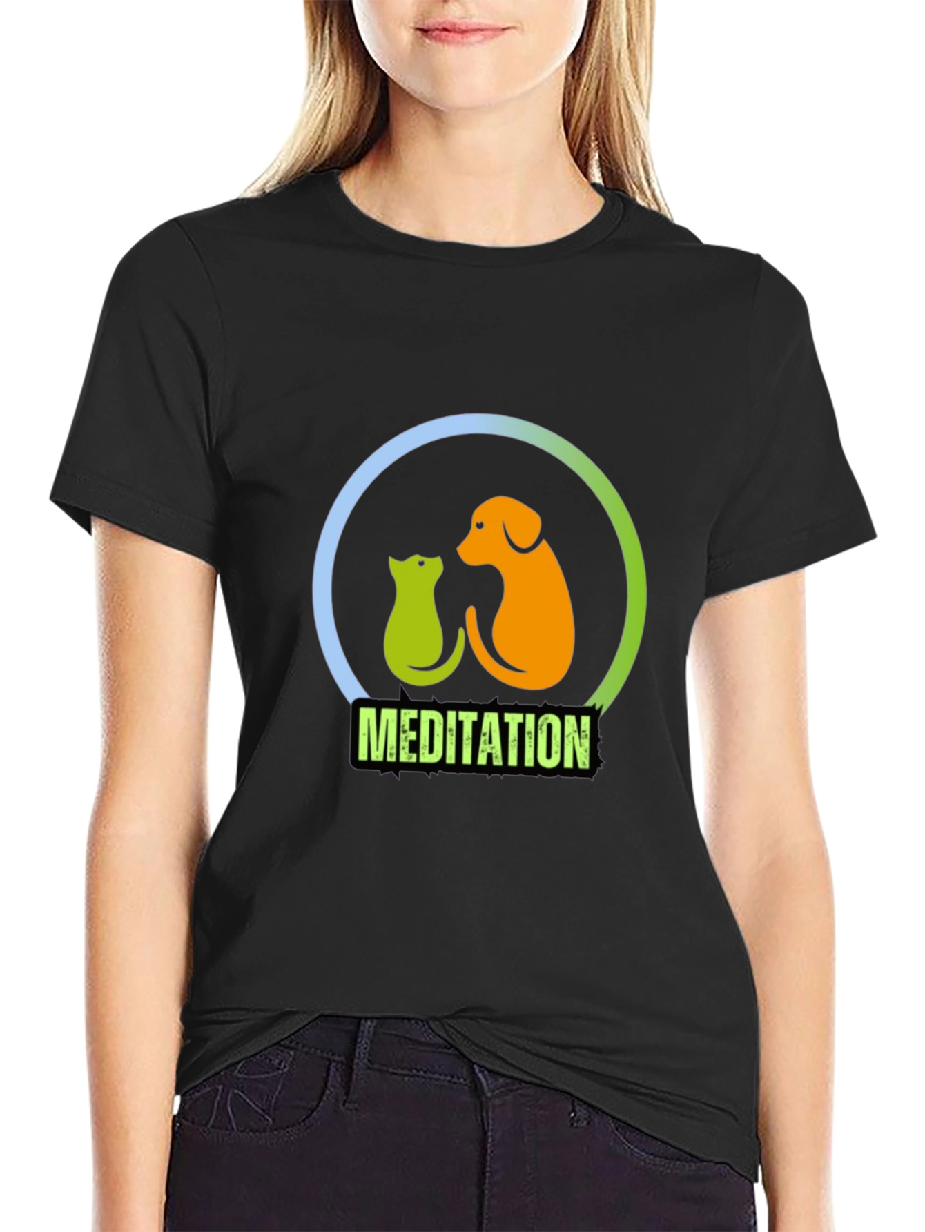 Meditation Dog & Cat Graphic T-Shirt