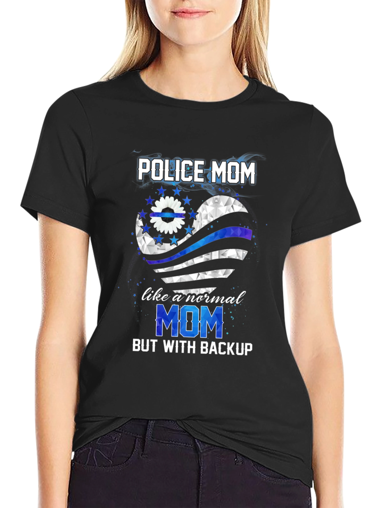 Police Mom T-Shirt - Thin Blue Line Heart