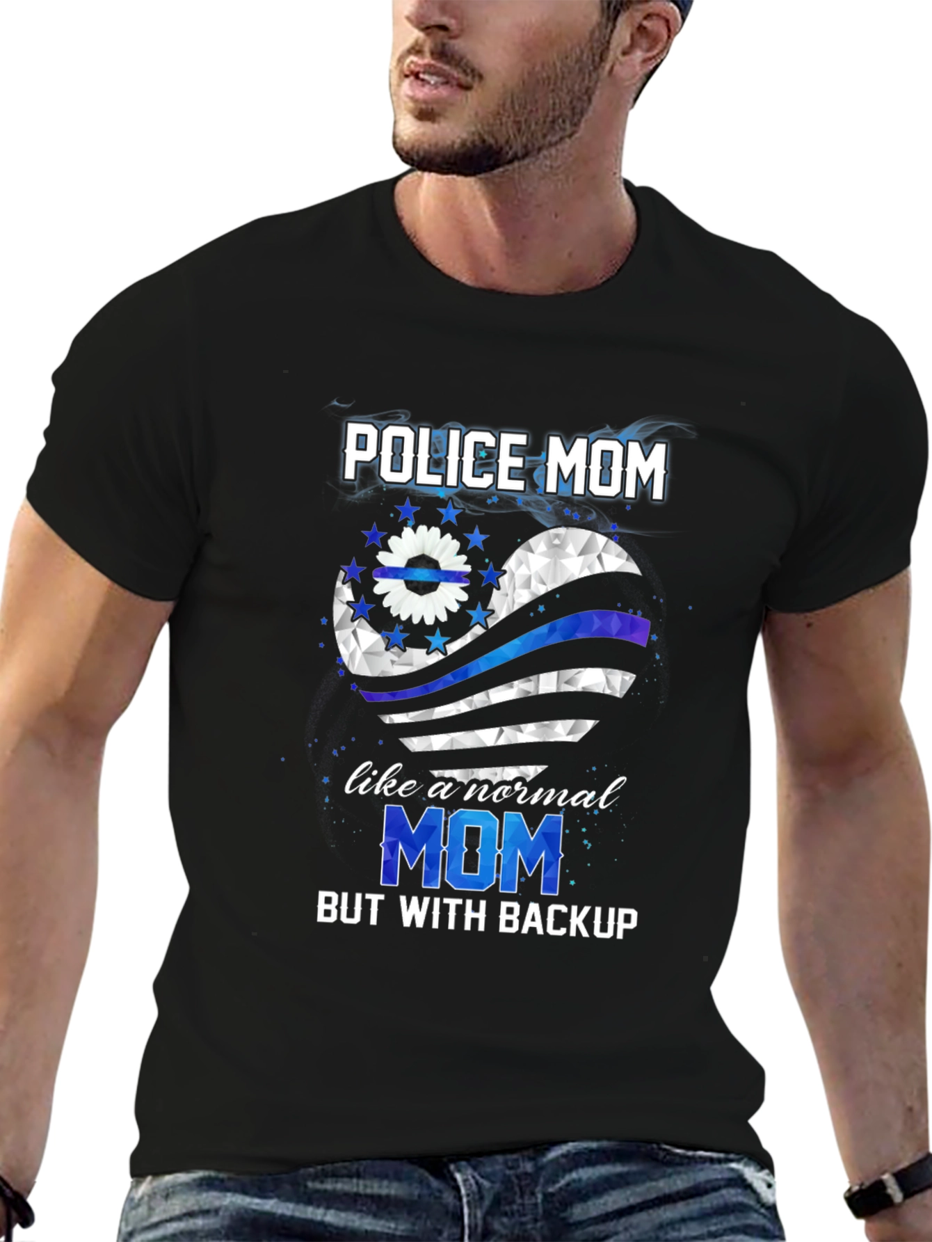 Police Mom T-Shirt - Thin Blue Line Heart