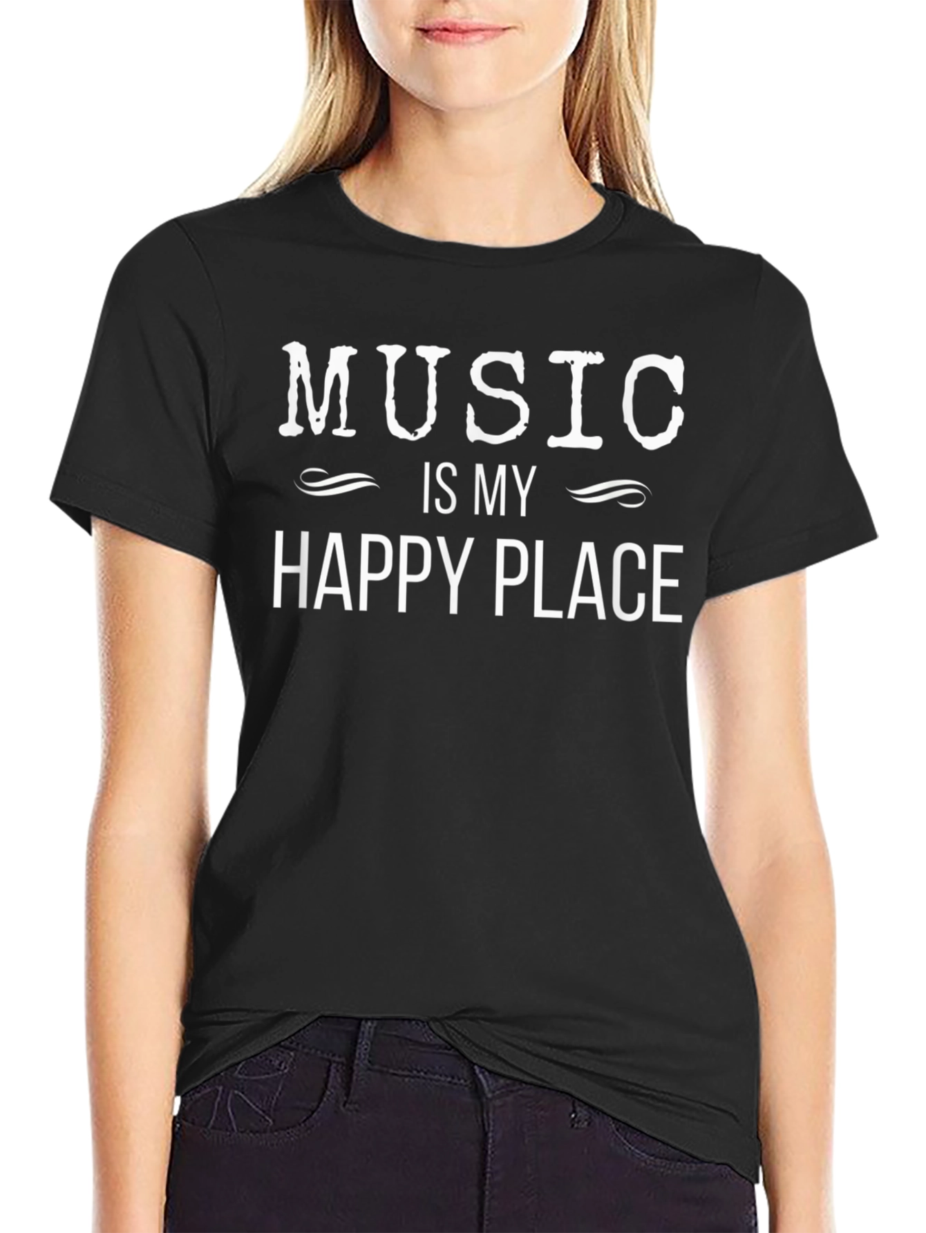 Music is My Happy Place Black Graphic Tee