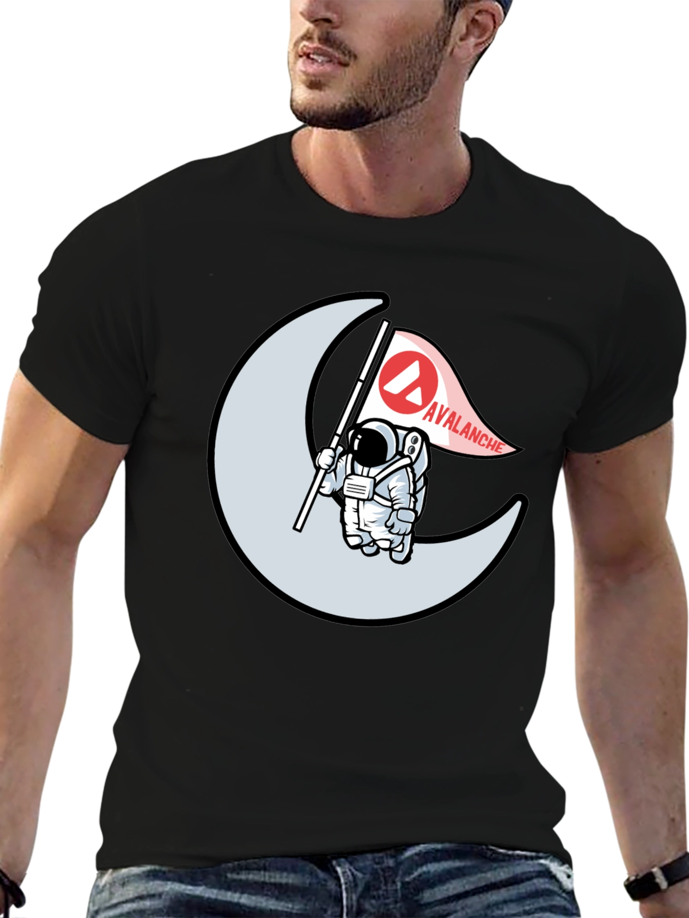 Avalanche Astronaut Moon Graphic Black T-Shirt