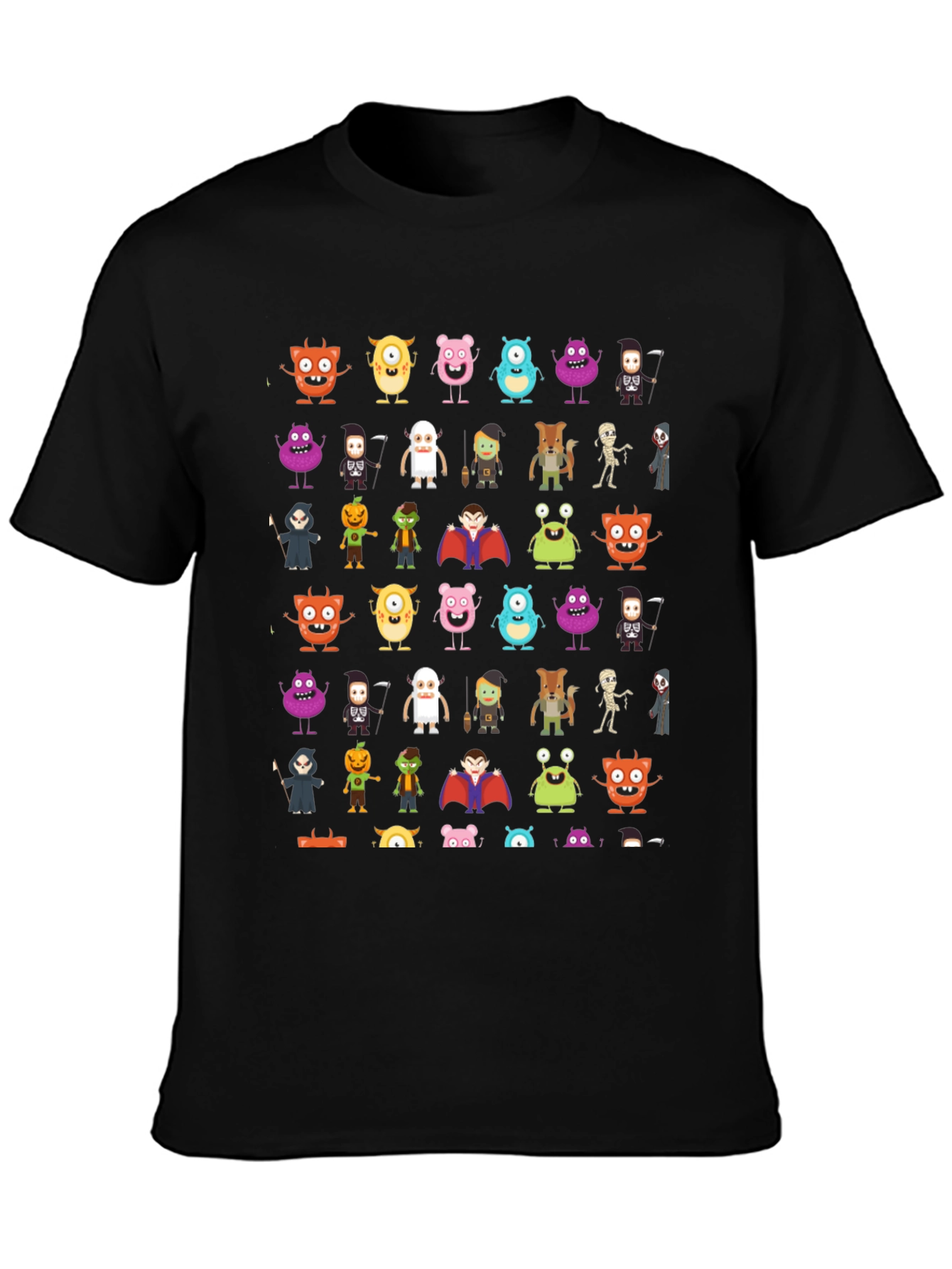 Monster Cartoon Graphic Print Black T-Shirt