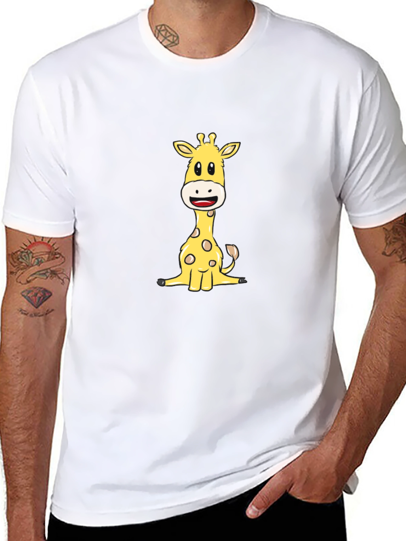 Cute Giraffe Graphic Tee - Black Cotton Blend