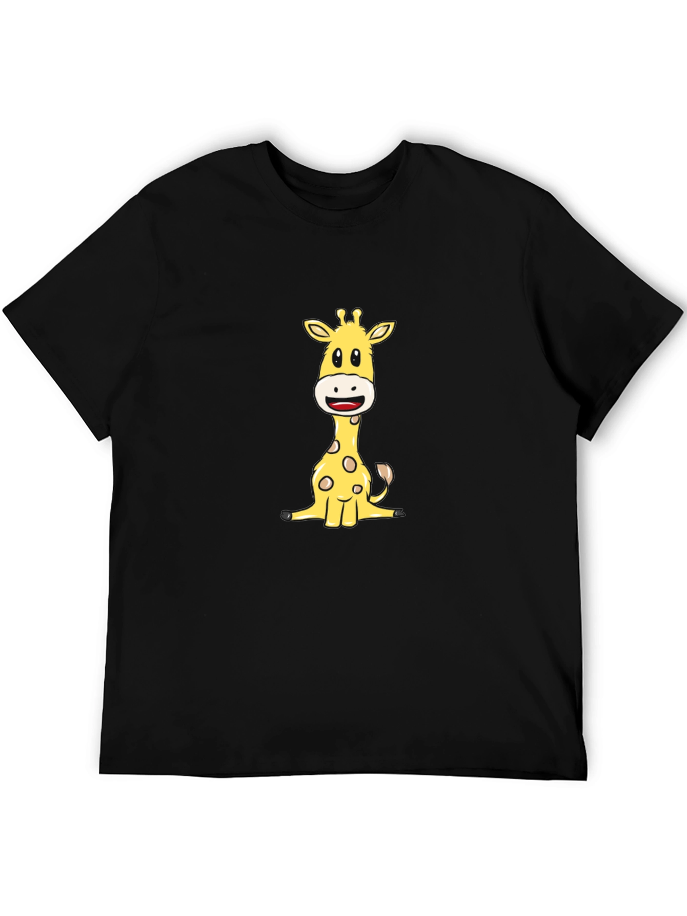 Cute Giraffe Graphic Tee - Black Cotton Blend