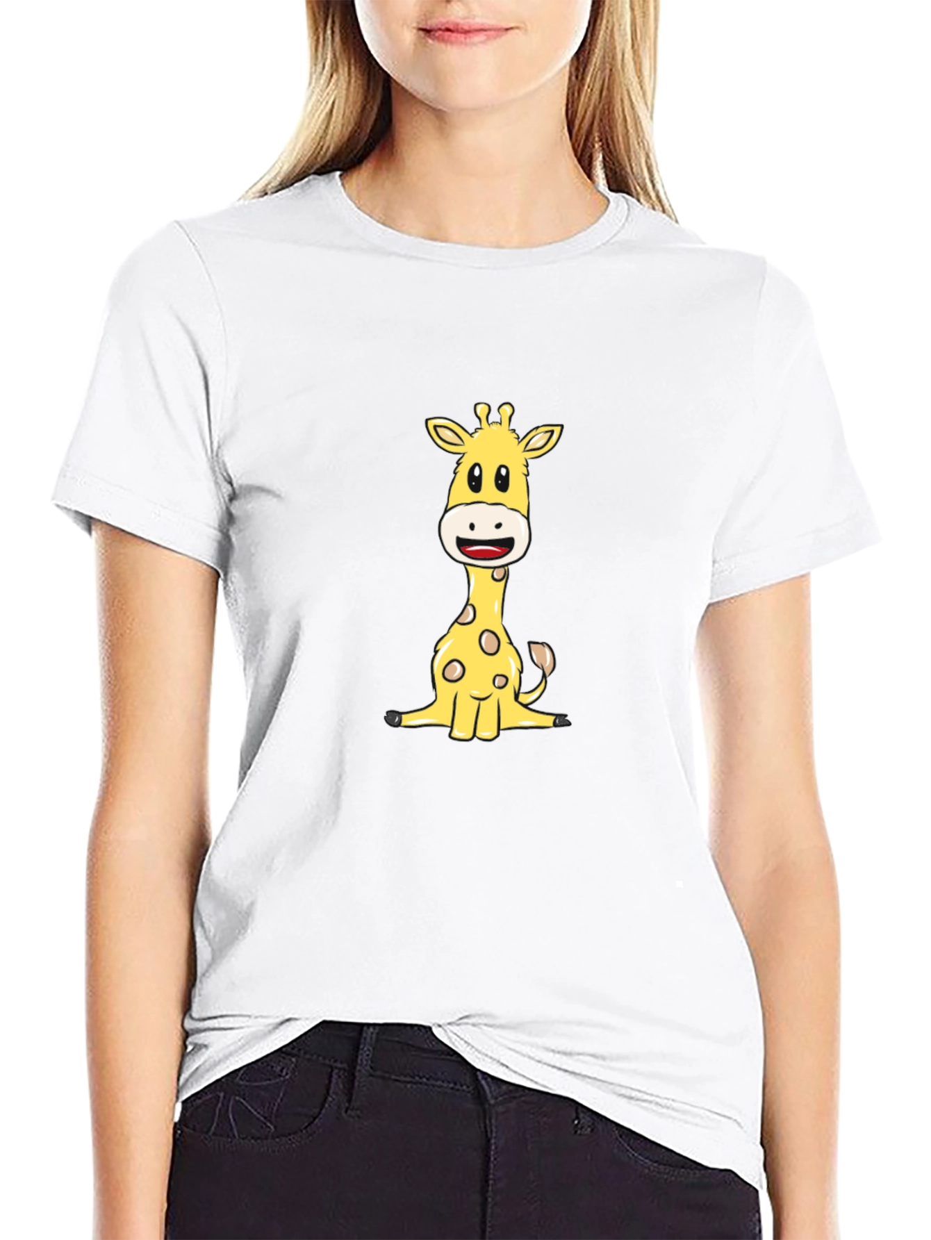 Cute Giraffe Graphic Tee - Black Cotton Blend