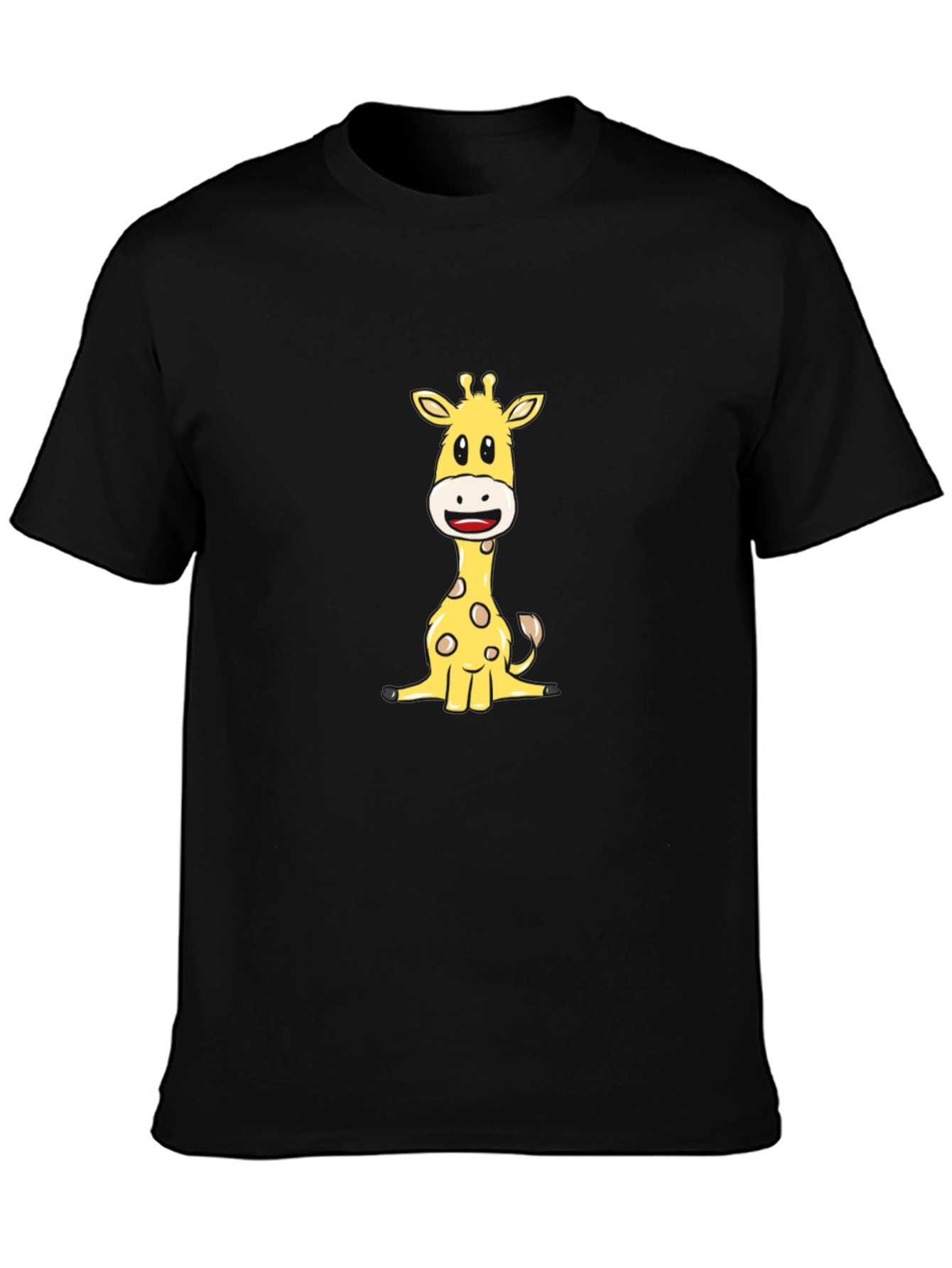 Cute Giraffe Graphic Tee - Black Cotton Blend